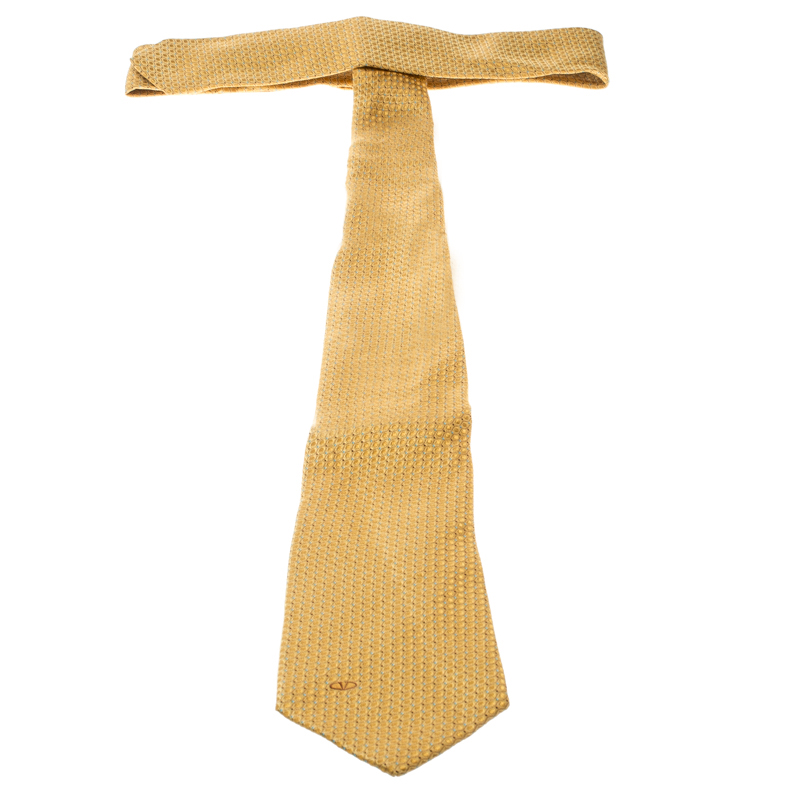Valentino Yellow Dotted Patterned Silk Jacquard Tie
