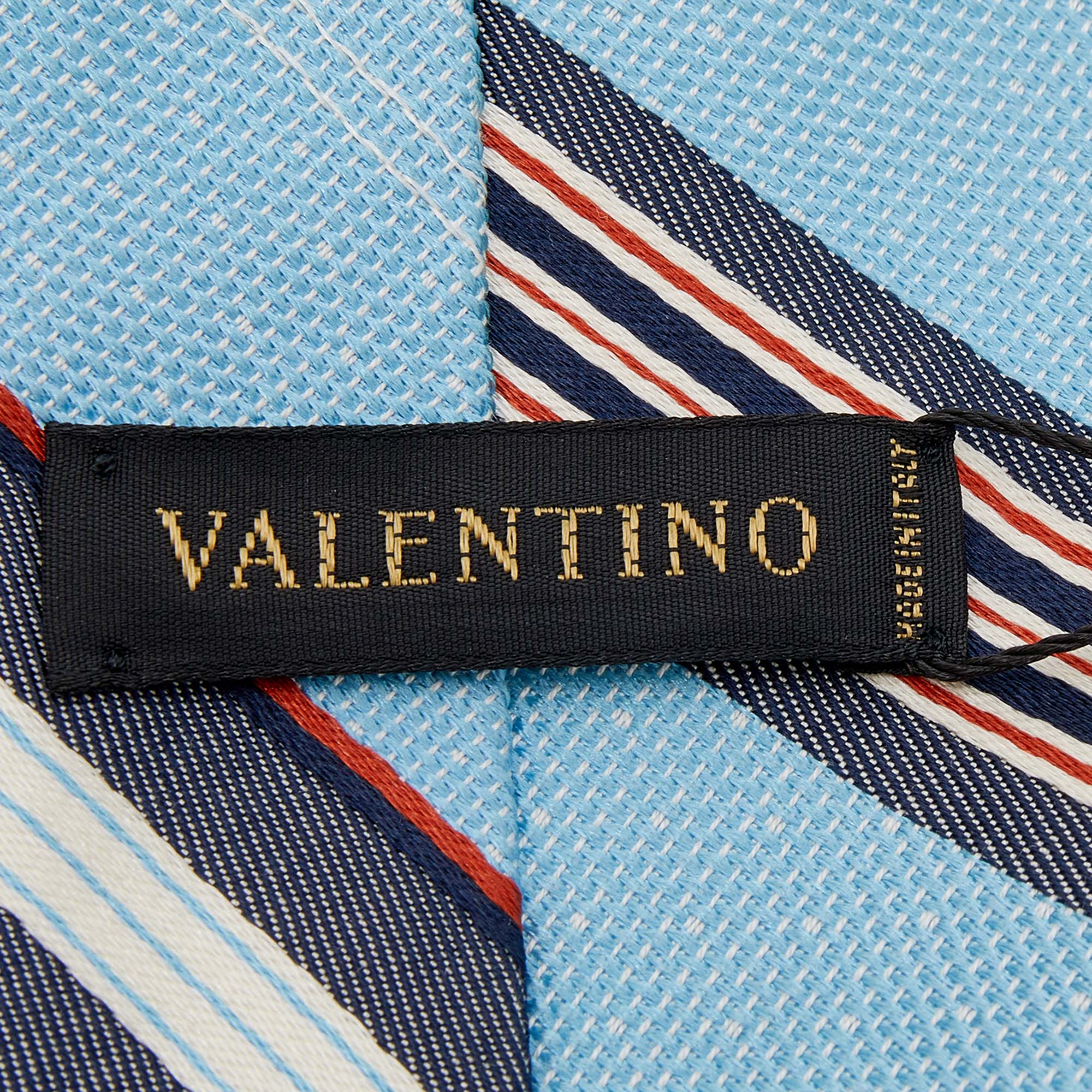 Valentino Blue Striped Cotton Silk Tie