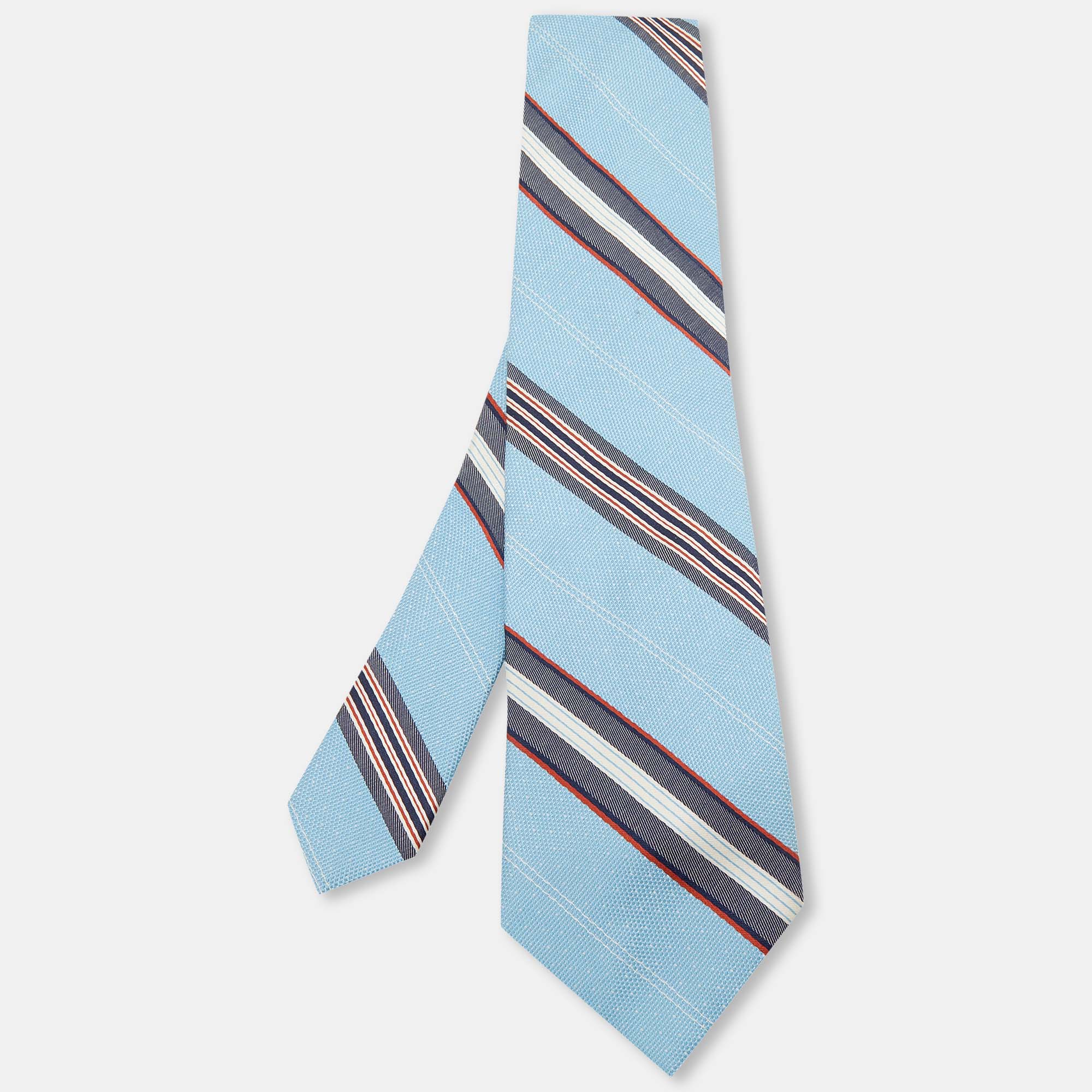 Valentino Blue Striped Cotton Silk Tie