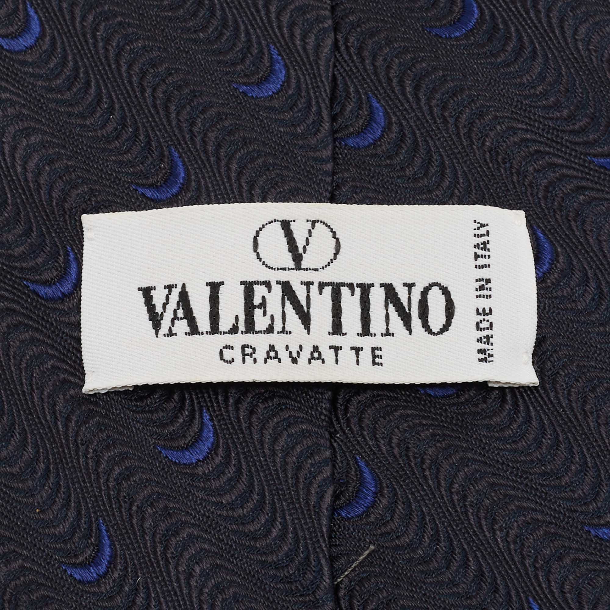 Valentino Navy Blue Silk Jacquard Tie
