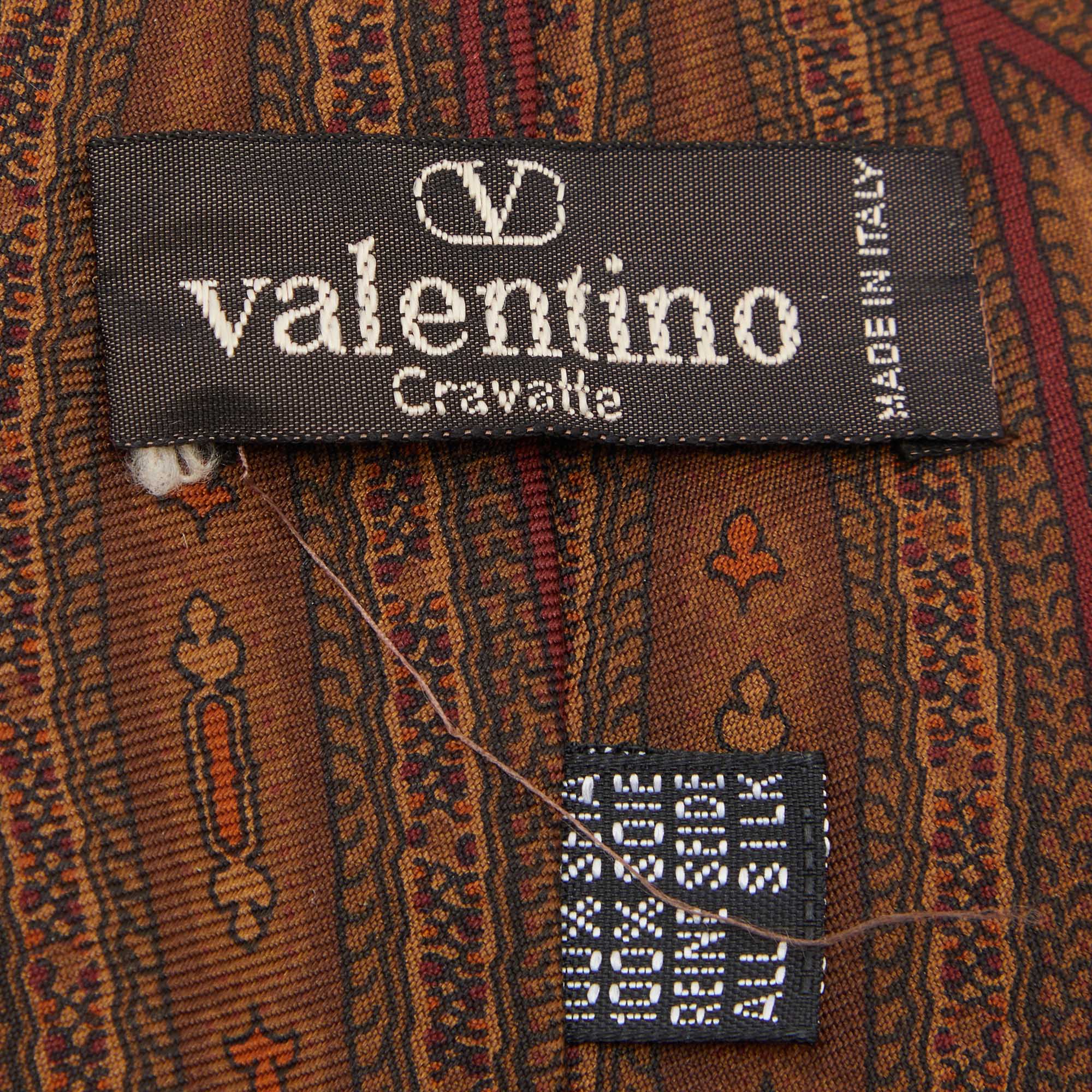 Valentino Cravatte Brown Paisley Printed Silk Tie