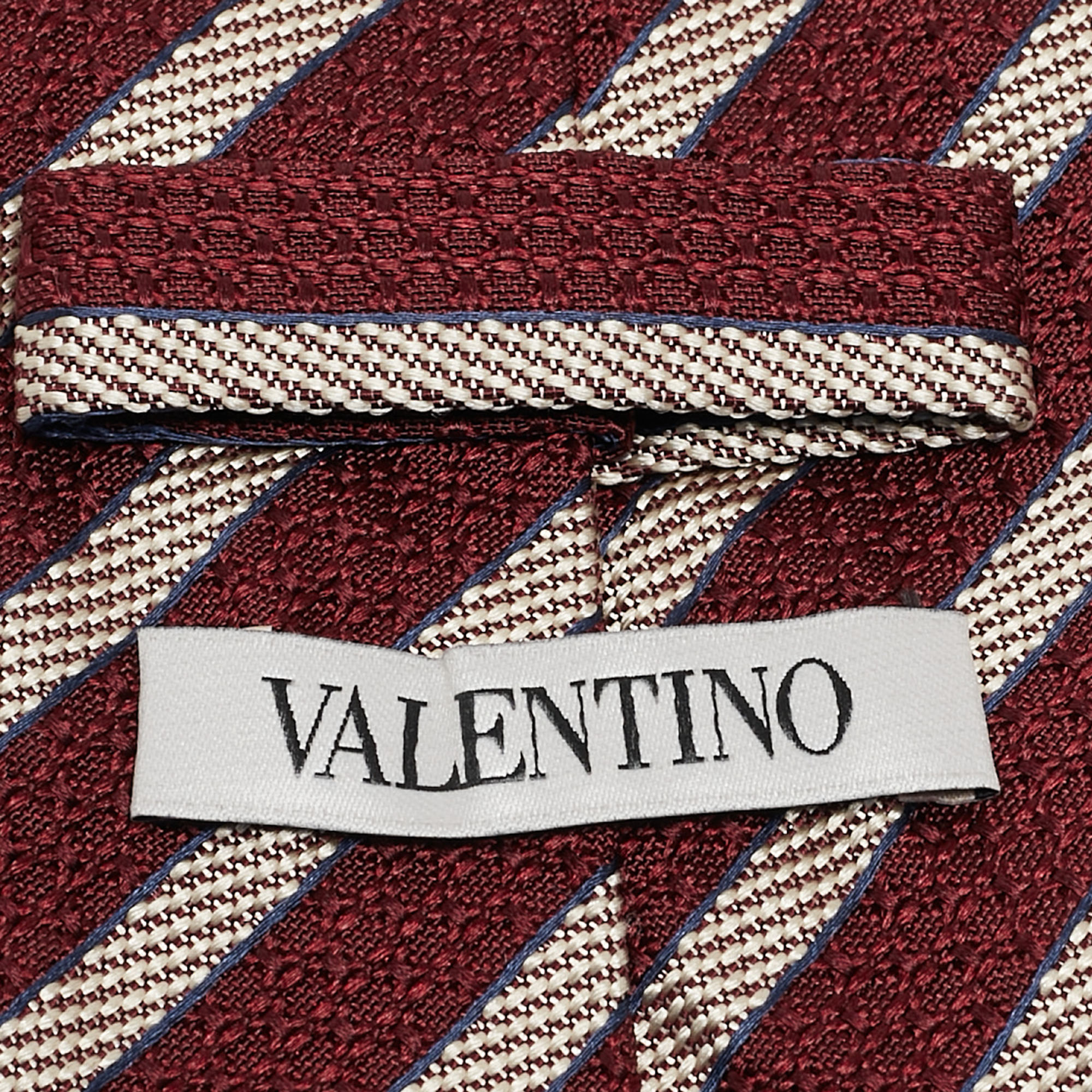 Valentino Burgundy Contrast Striped Silk Tie