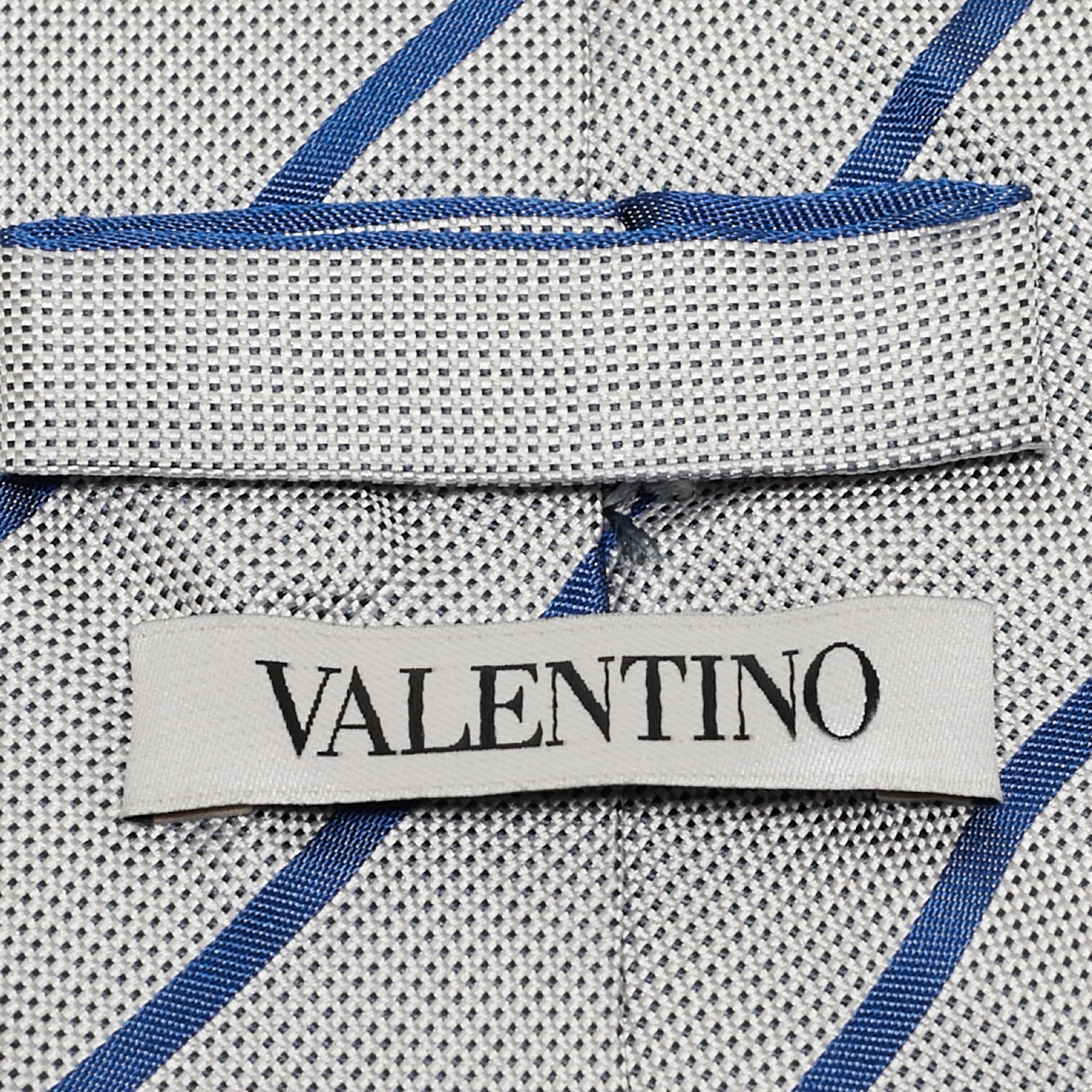 Valentino White/Blue Striped Silk Tie
