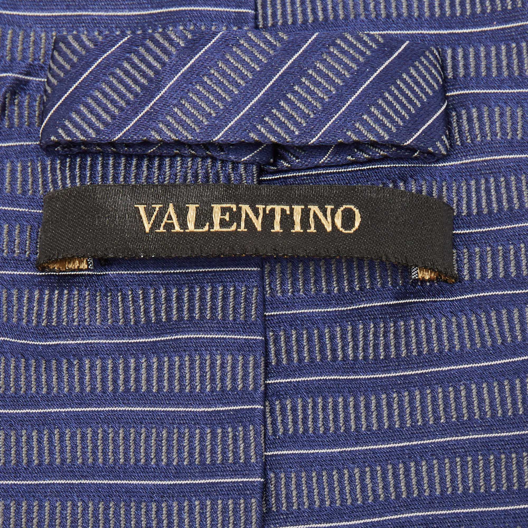Valentino Navy Blue Stripe Patterned Silk Tie