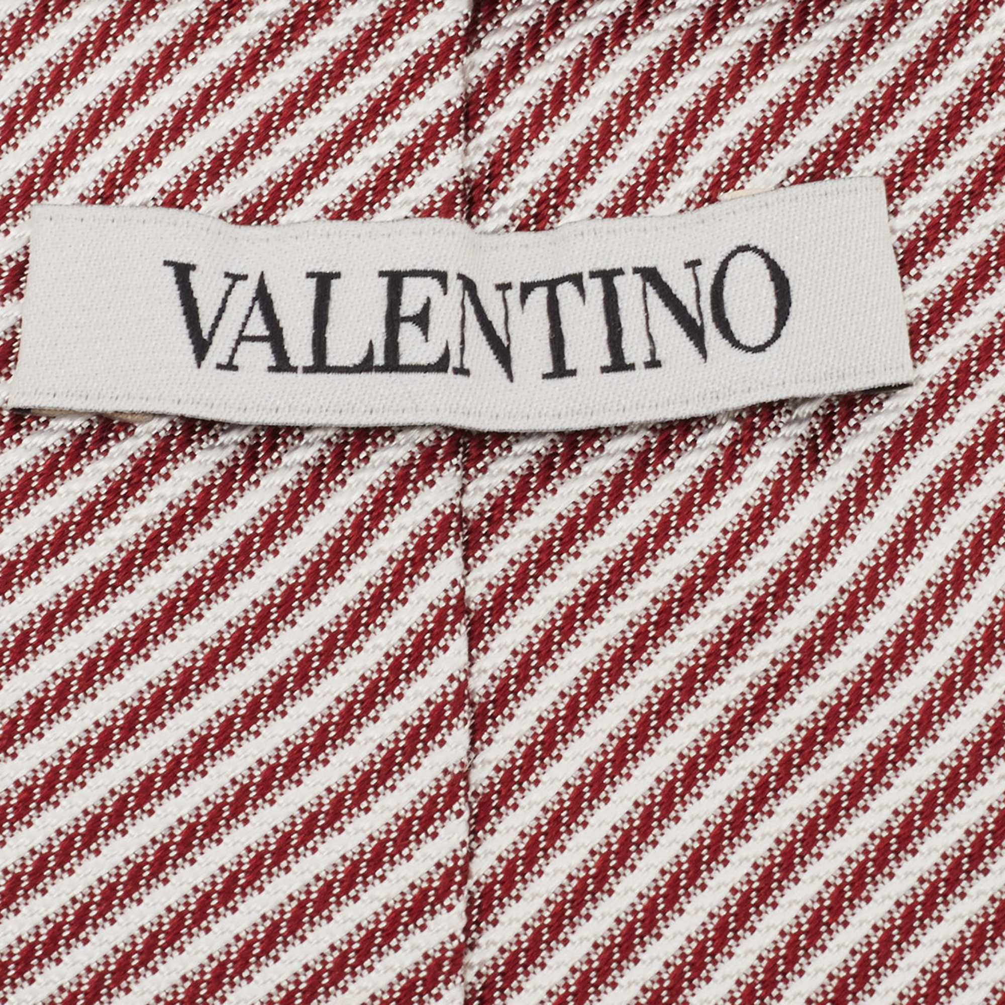 Valentino White/Red Striped Silk Tie