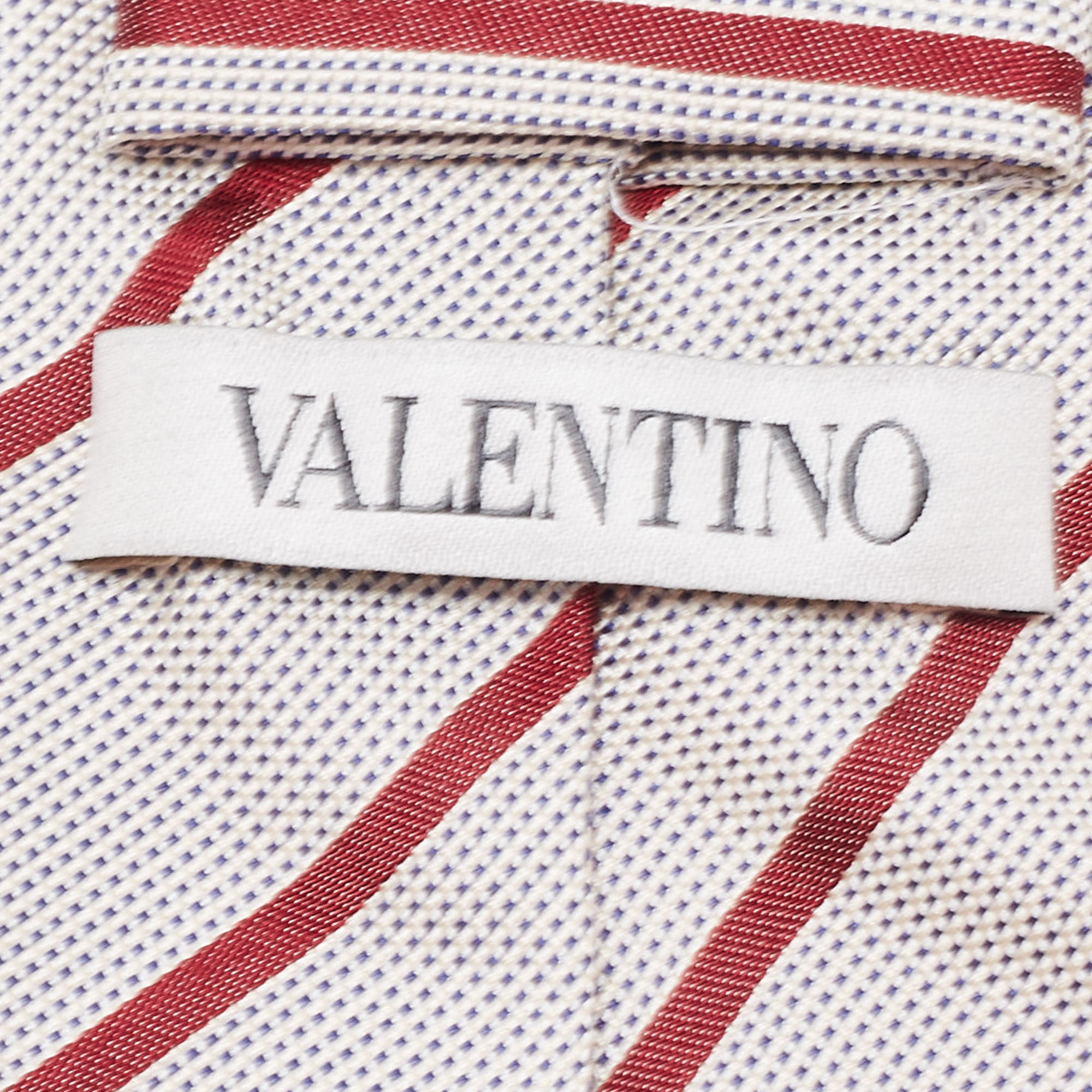 Valentino White/Red Diagonal Striped Silk Tie