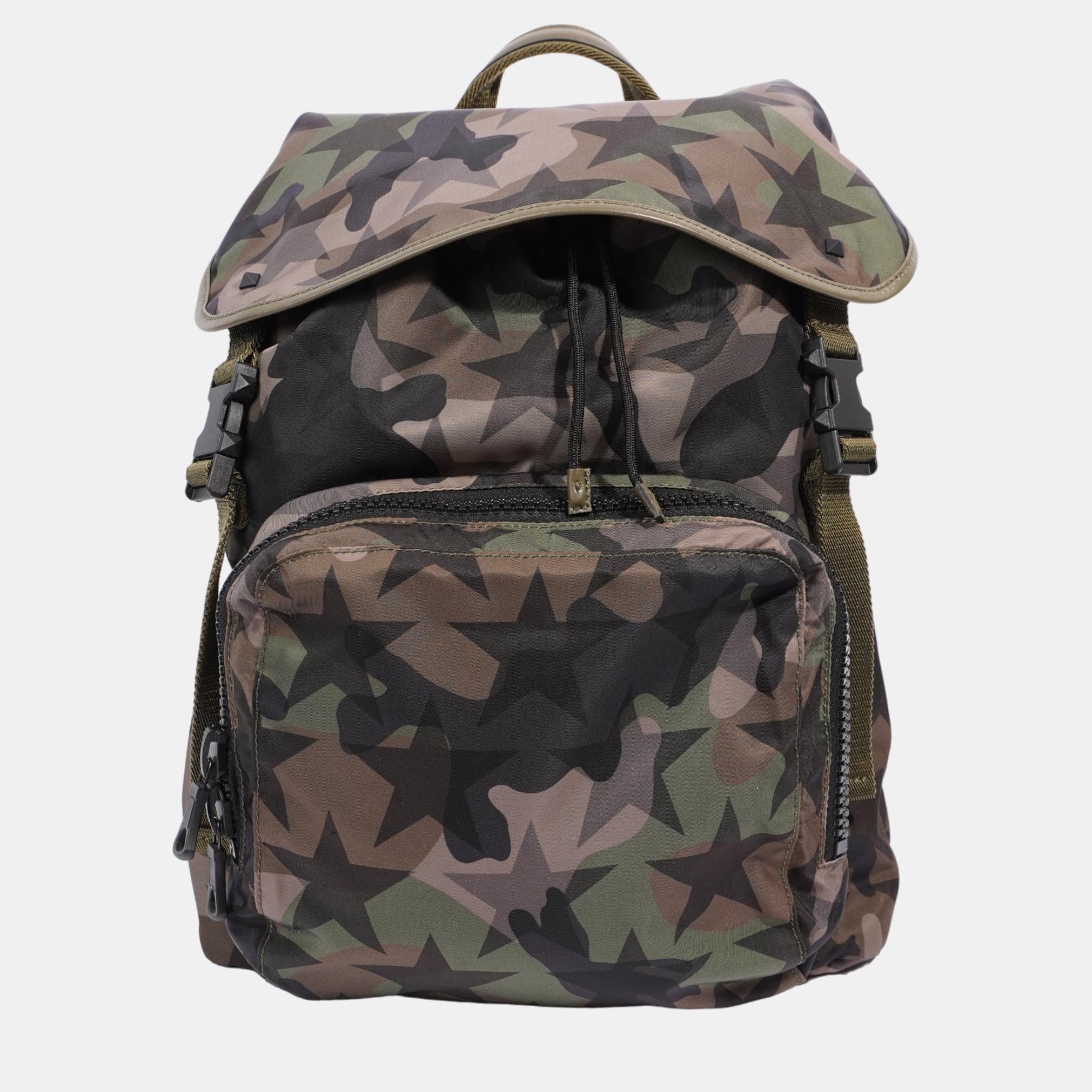 Valentino Camustars Backpack Green / Brown Nylon