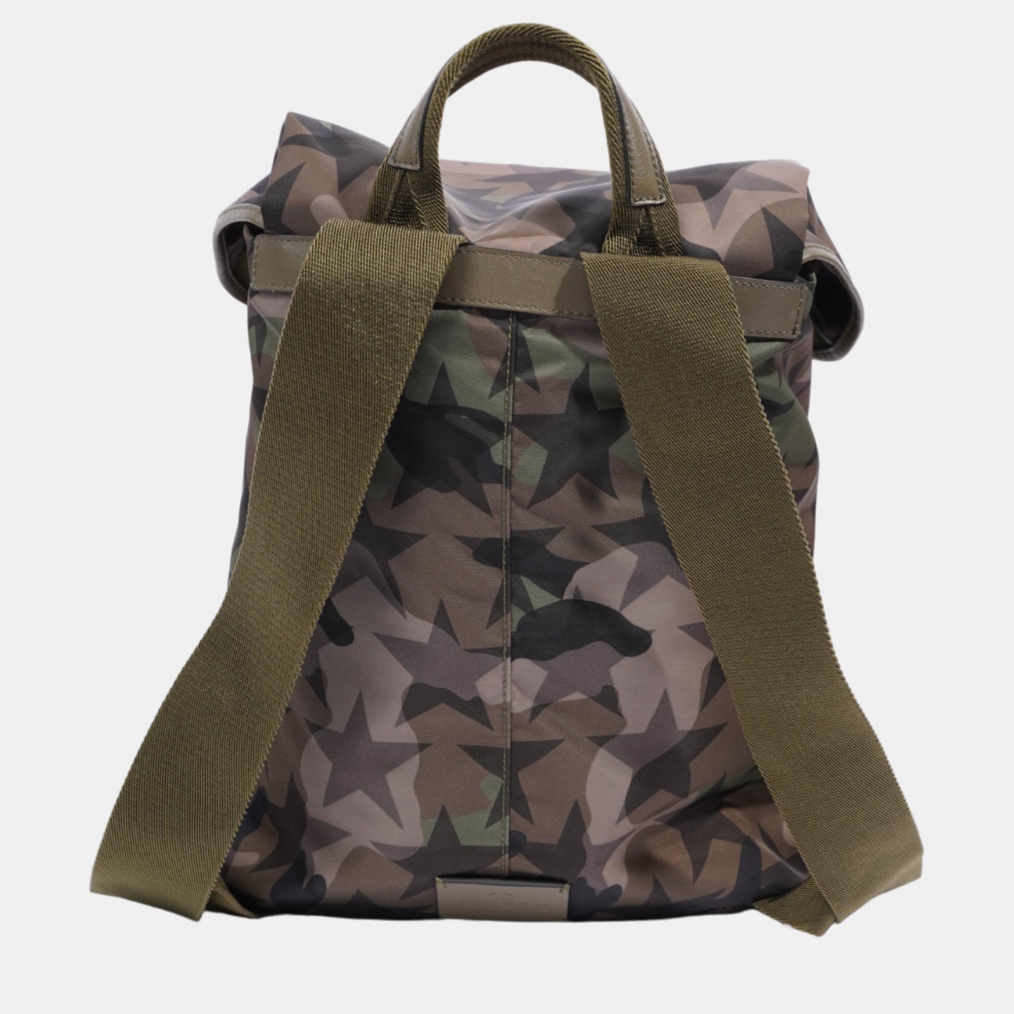 Valentino Camustars Backpack Green / Brown Nylon