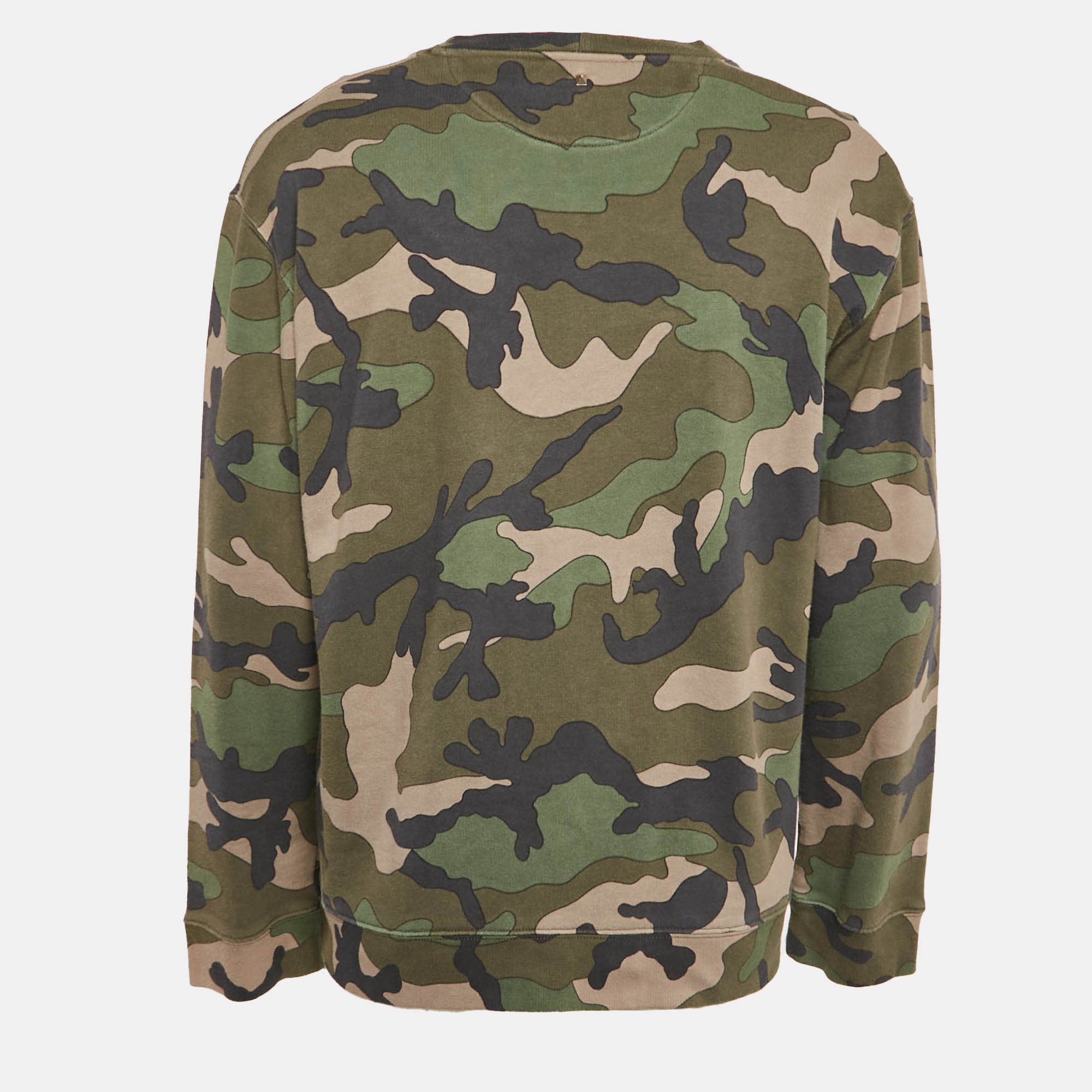 Valentino Green Camouflage Print Cotton Knit Sweatshirt L