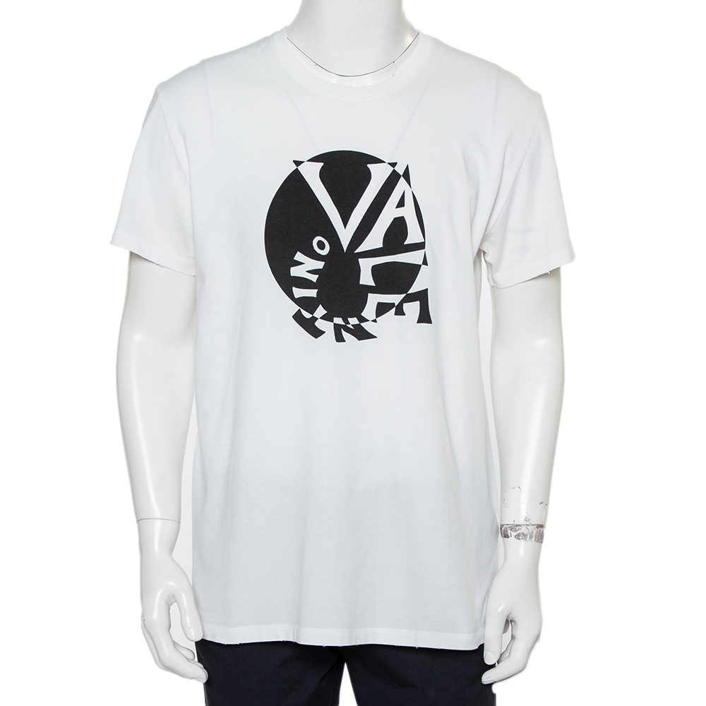 Valentino White Cotton Spiral Logo Print T-Shirt XL