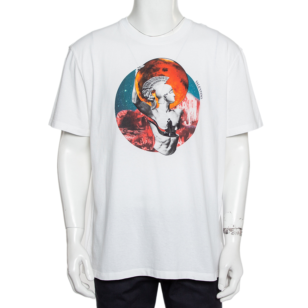 Valentino White Soul Planets Printed Cotton Crewneck T-Shirt XL