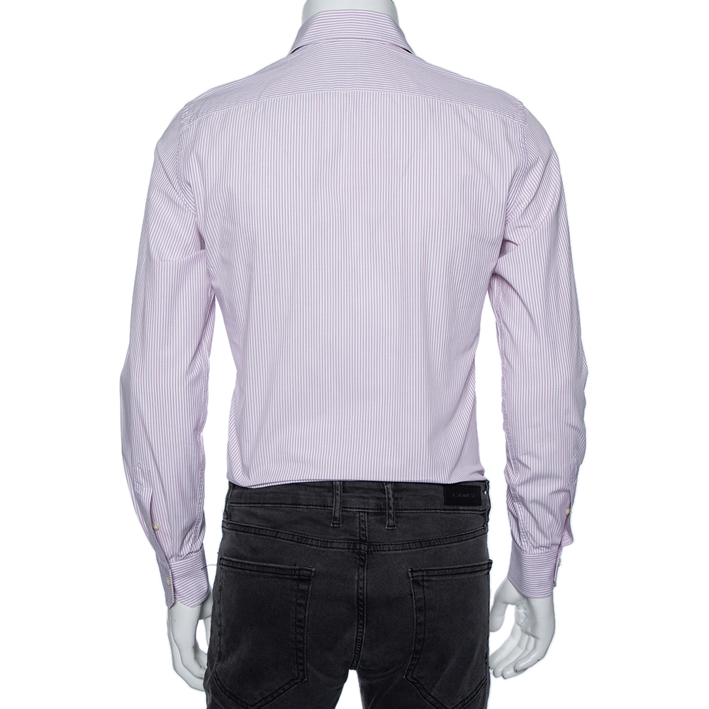 Valentino Lilac Striped Cotton Tailored Fit Shirt M