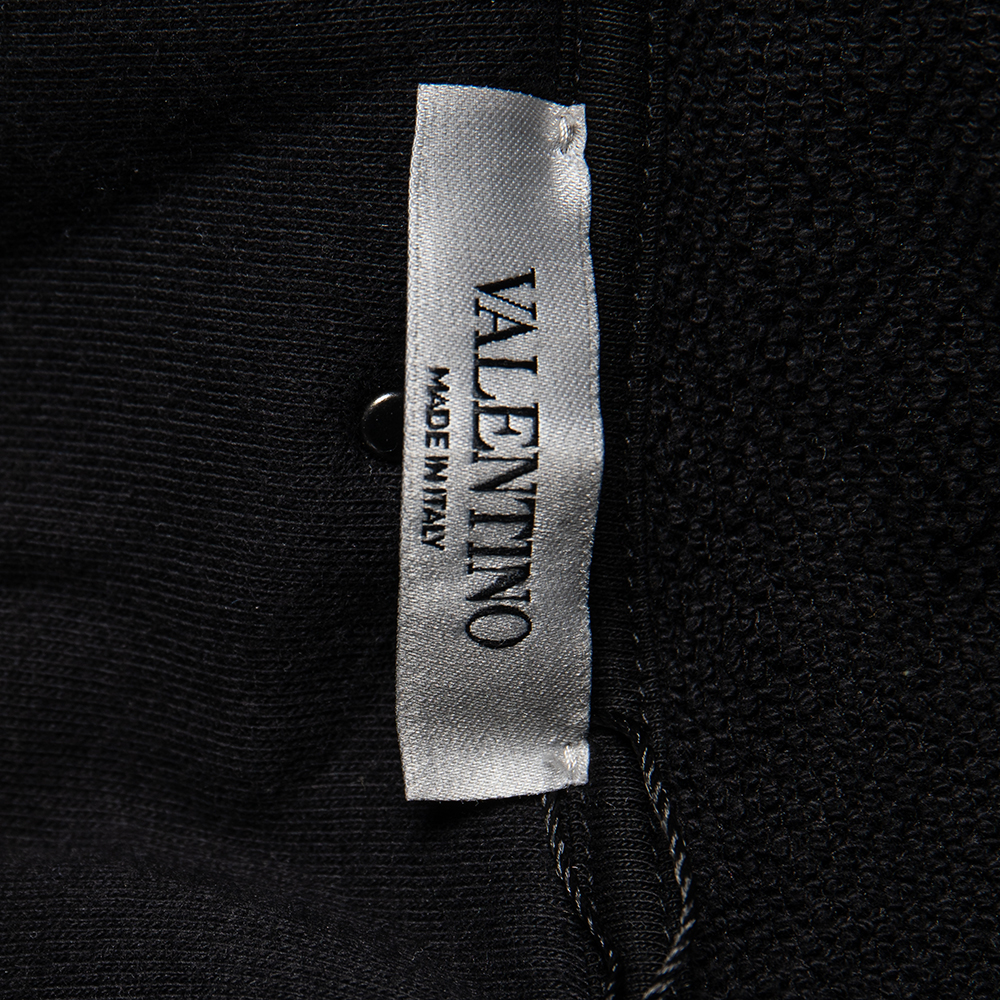 Valentino Black Camouflage Print Cotton Zip Up Hooded Sweatshirt L