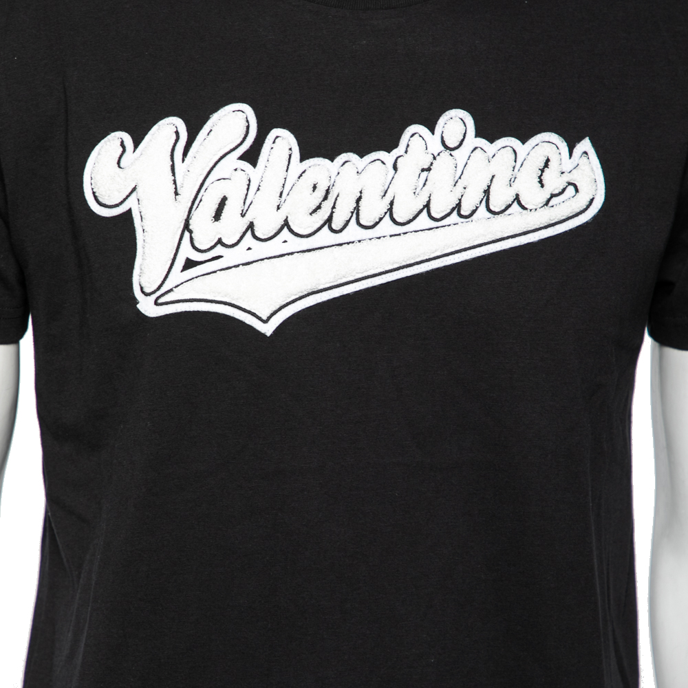 Valentino Black Cotton Baseball Logo Appliqued Short Sleeve T-Shirt S