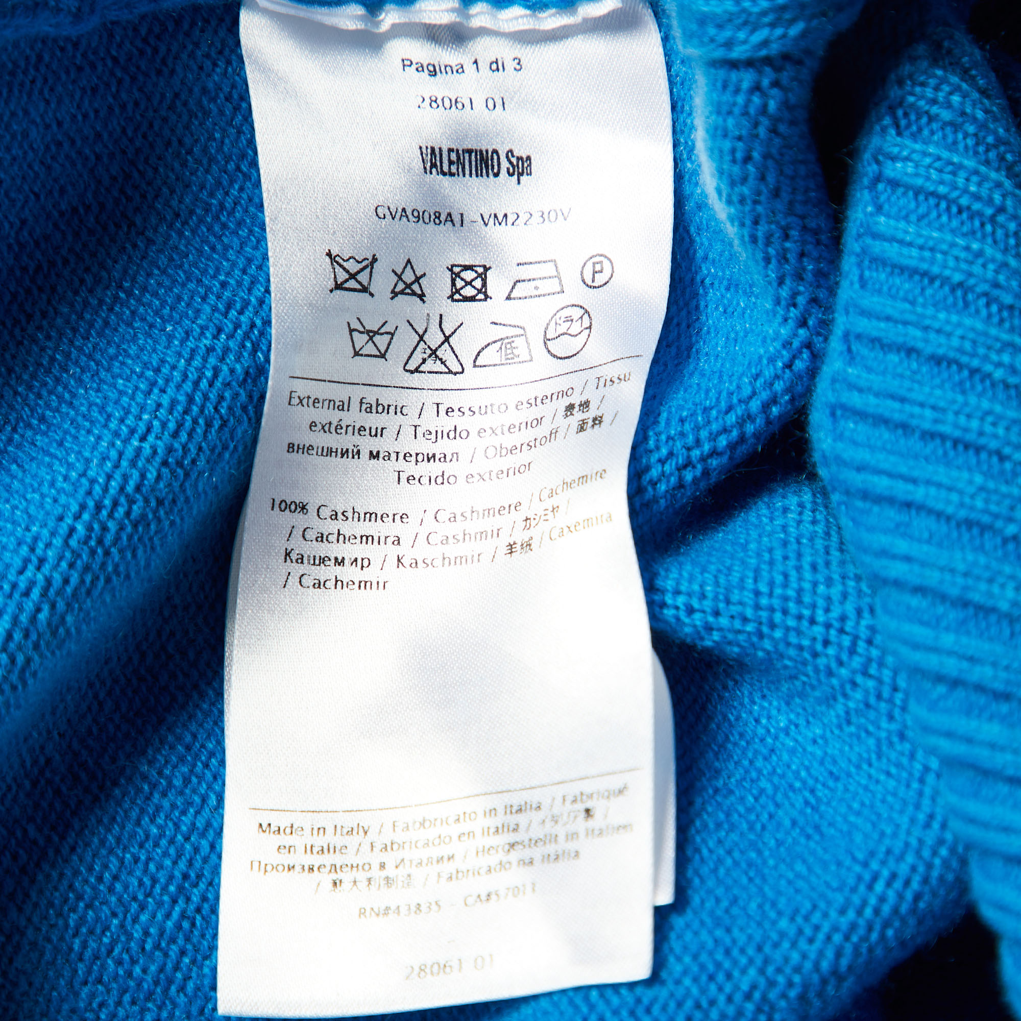 Valentino Blue Cashmere Knit Roundneck Sweater L