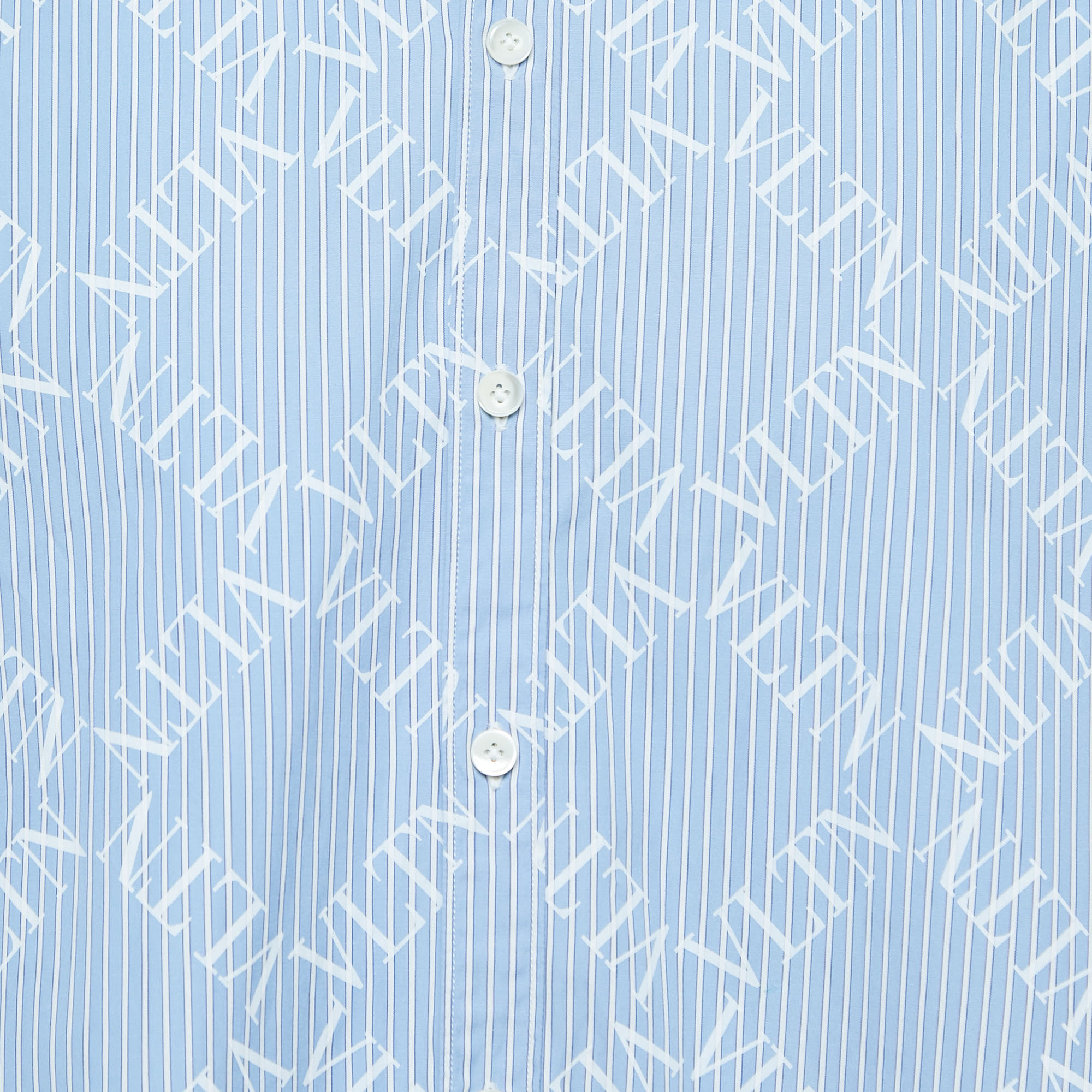 Valentino Blue Striped Logo Printed Cotton Long Sleeve Shirt M