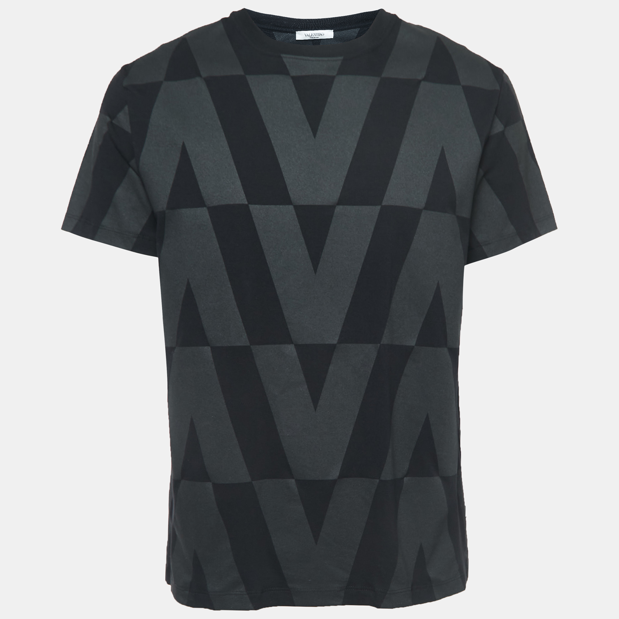 Valentino Black Macro Optic-V Printed Cotton T-Shirt L