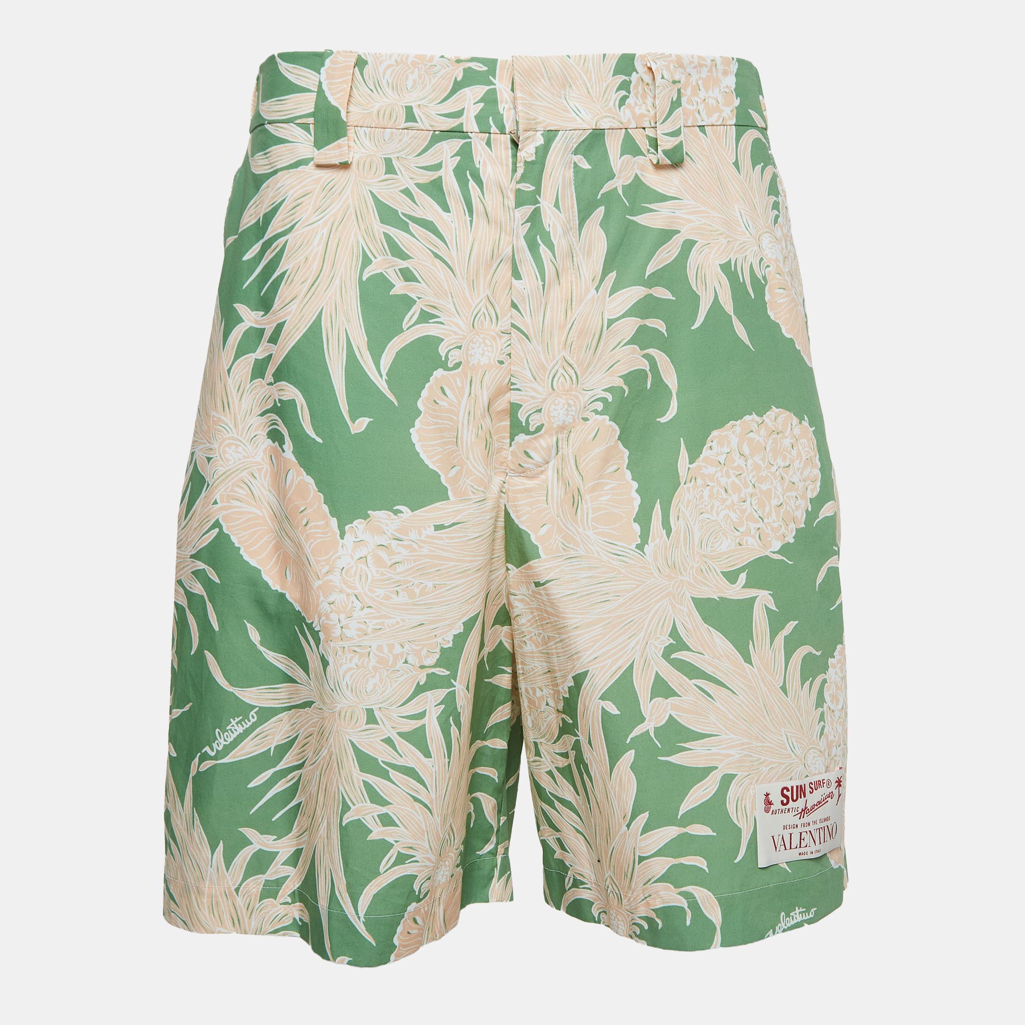 Valentino green pineapple print cotton shorts s