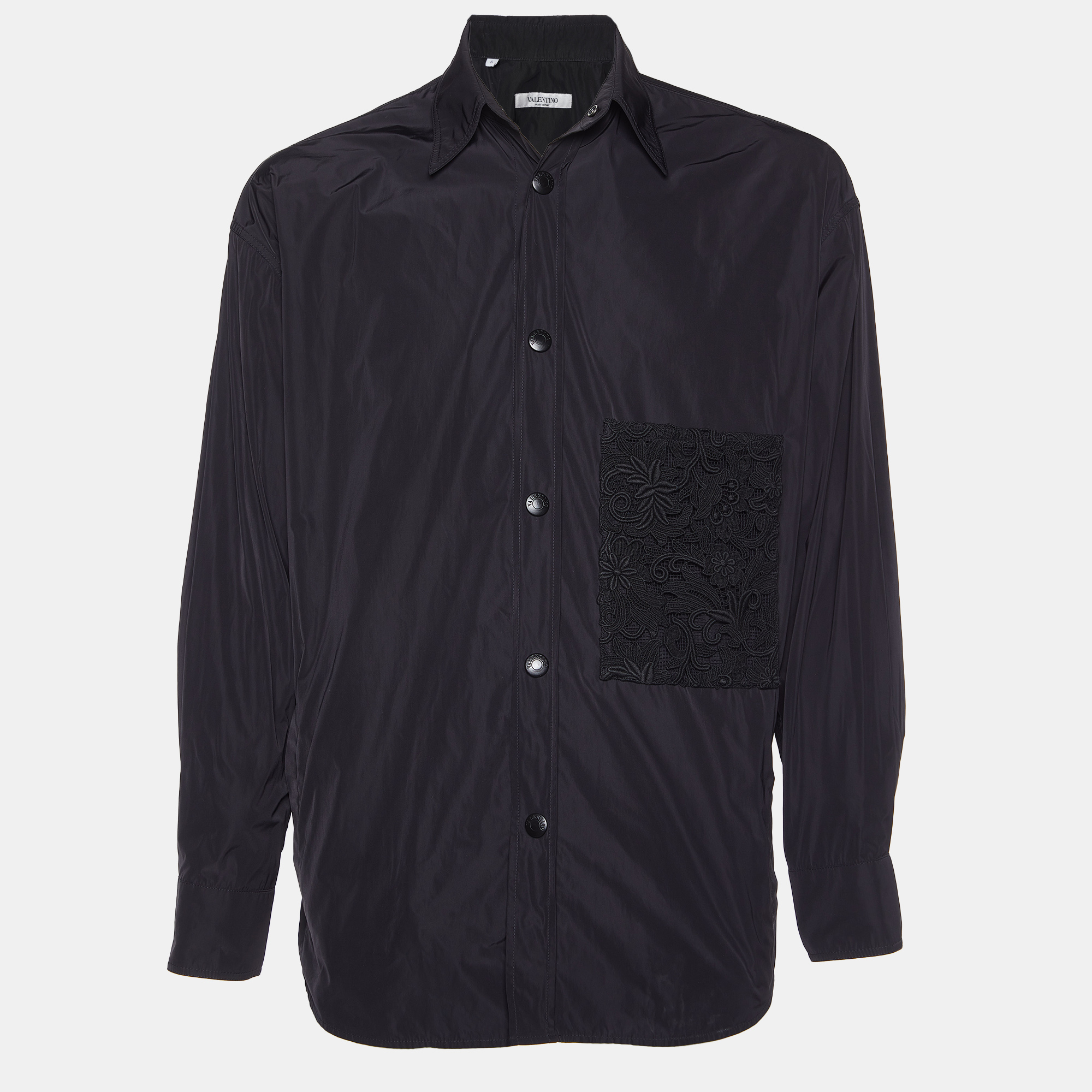 Valentino black lace trim pocket synthetic oversized shirt s