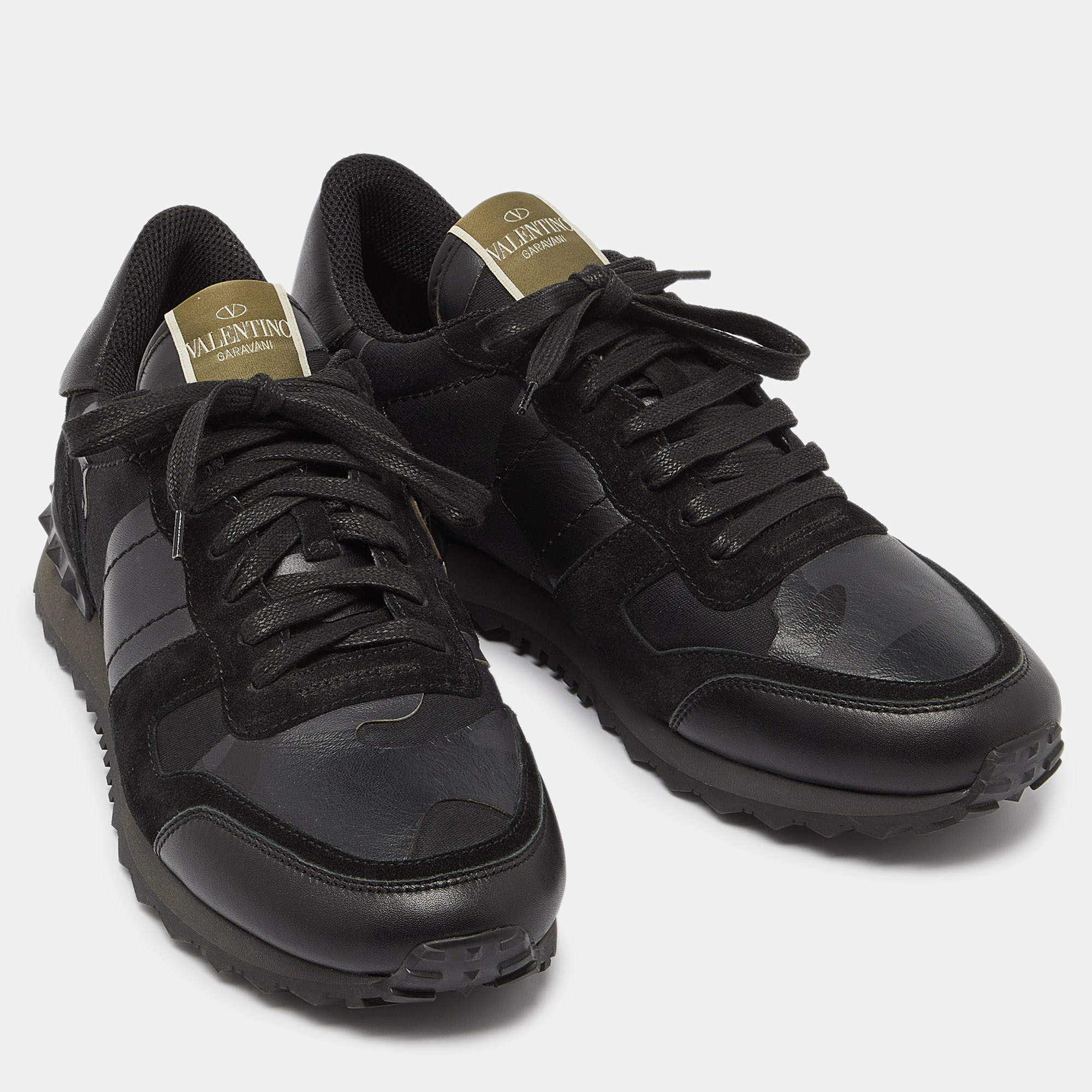 Valentino Black Leather,Canvas And Suede Rockrunner Trainer Sneakers Size 41