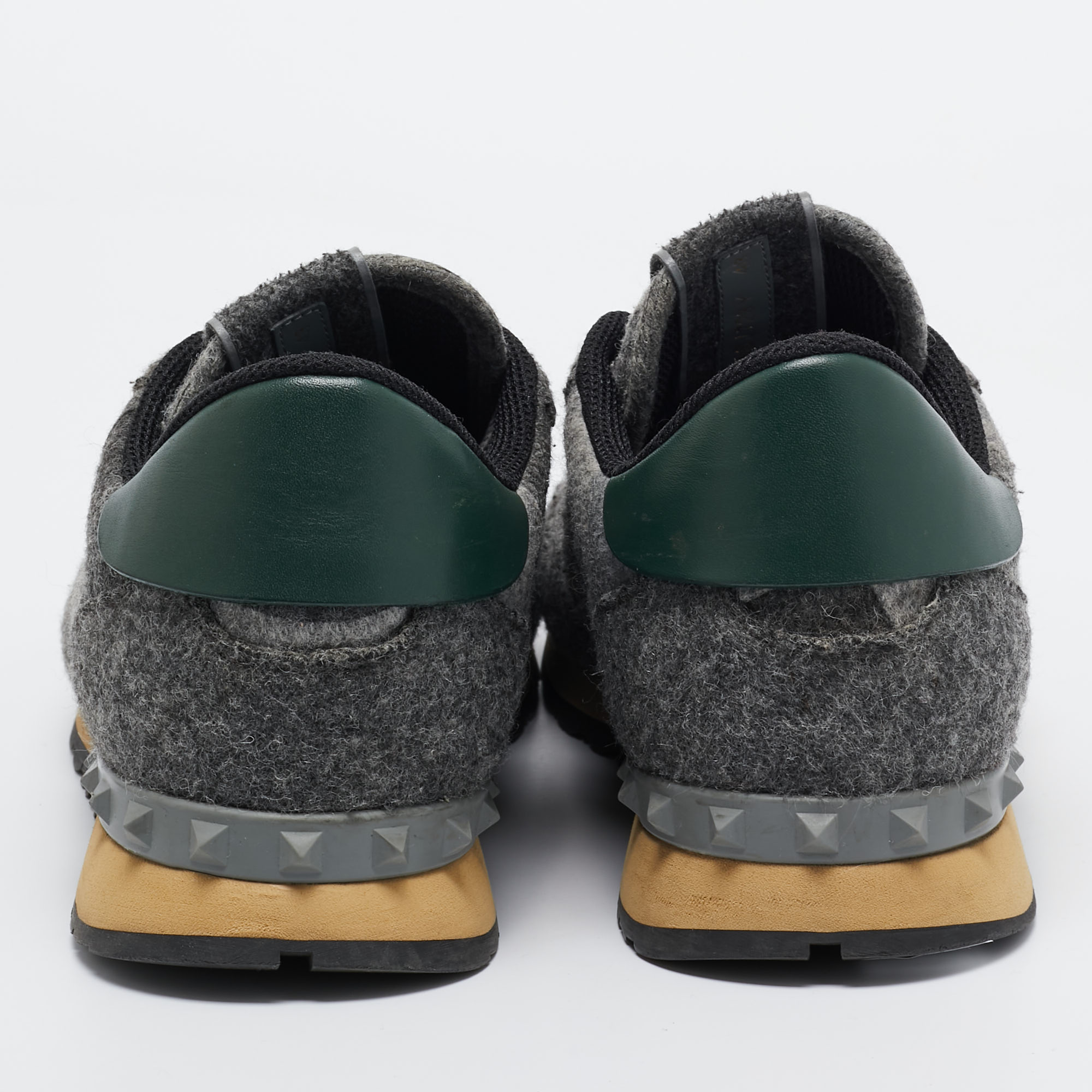 Valentino Grey/Green Fur And Leather Rockrunner Sneakers Size 43