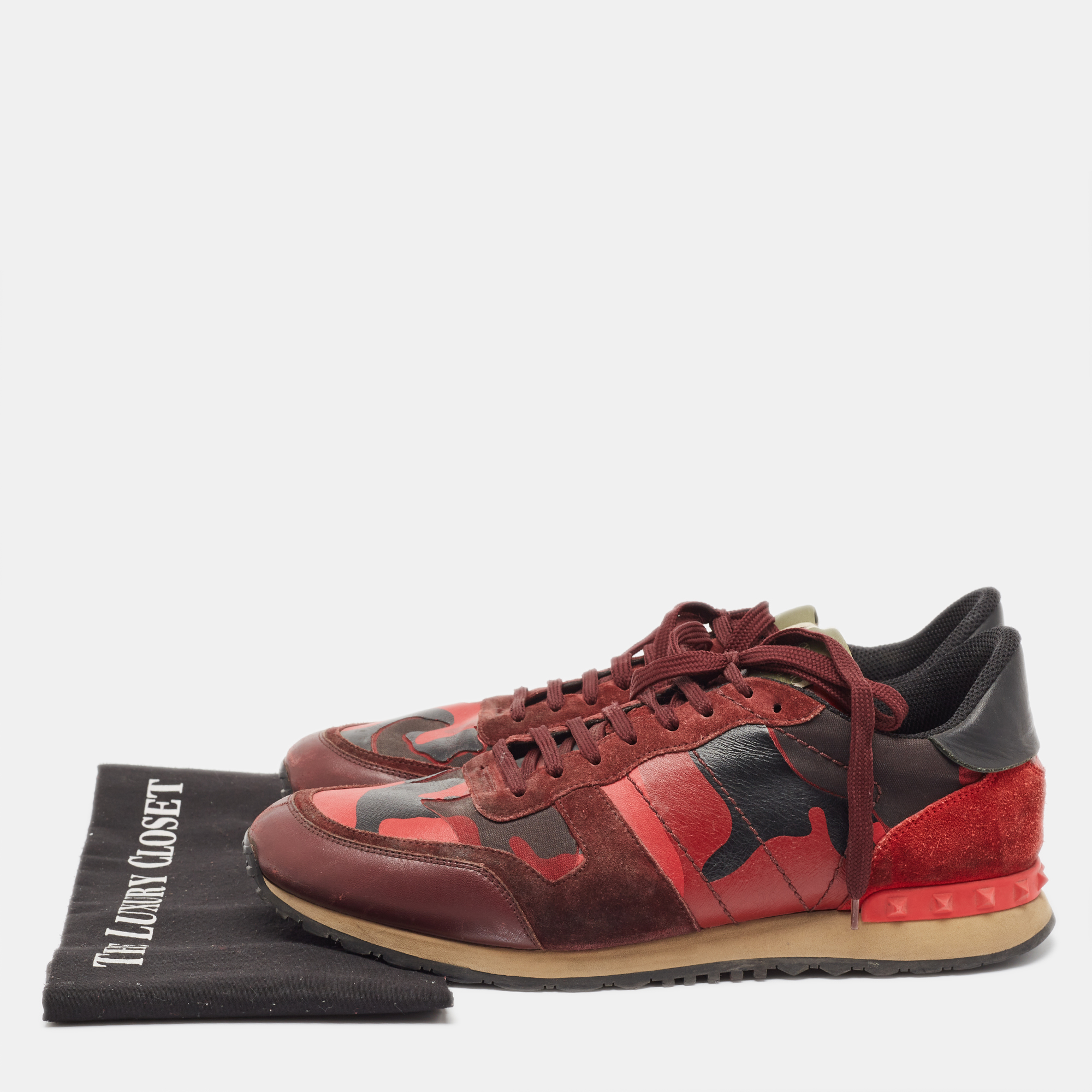 Valentino Red Camouflage Leather And Canvas Rockrunner Sneakers Size 45