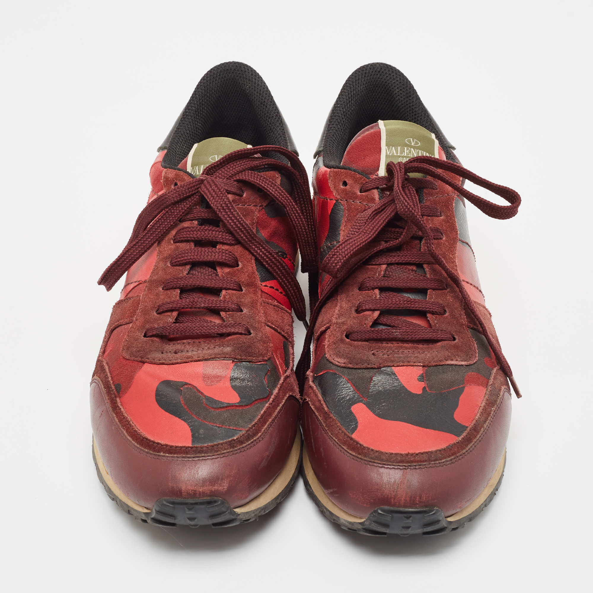 Valentino Red Camouflage Leather And Canvas Rockrunner Sneakers Size 45