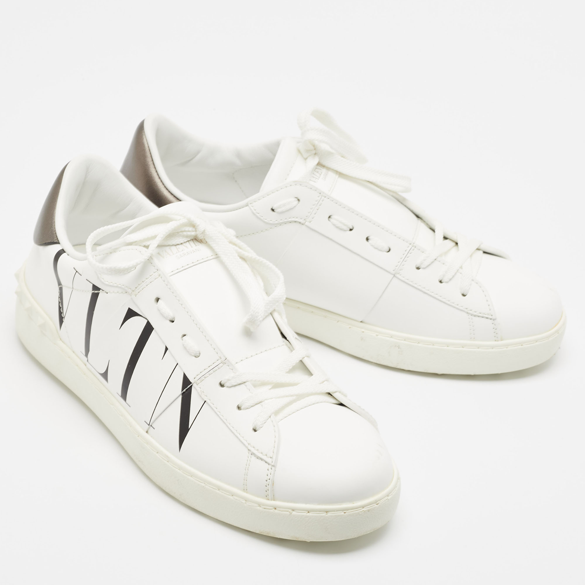 Valentino White Leather VLTN Lace Up Sneakers Size 42