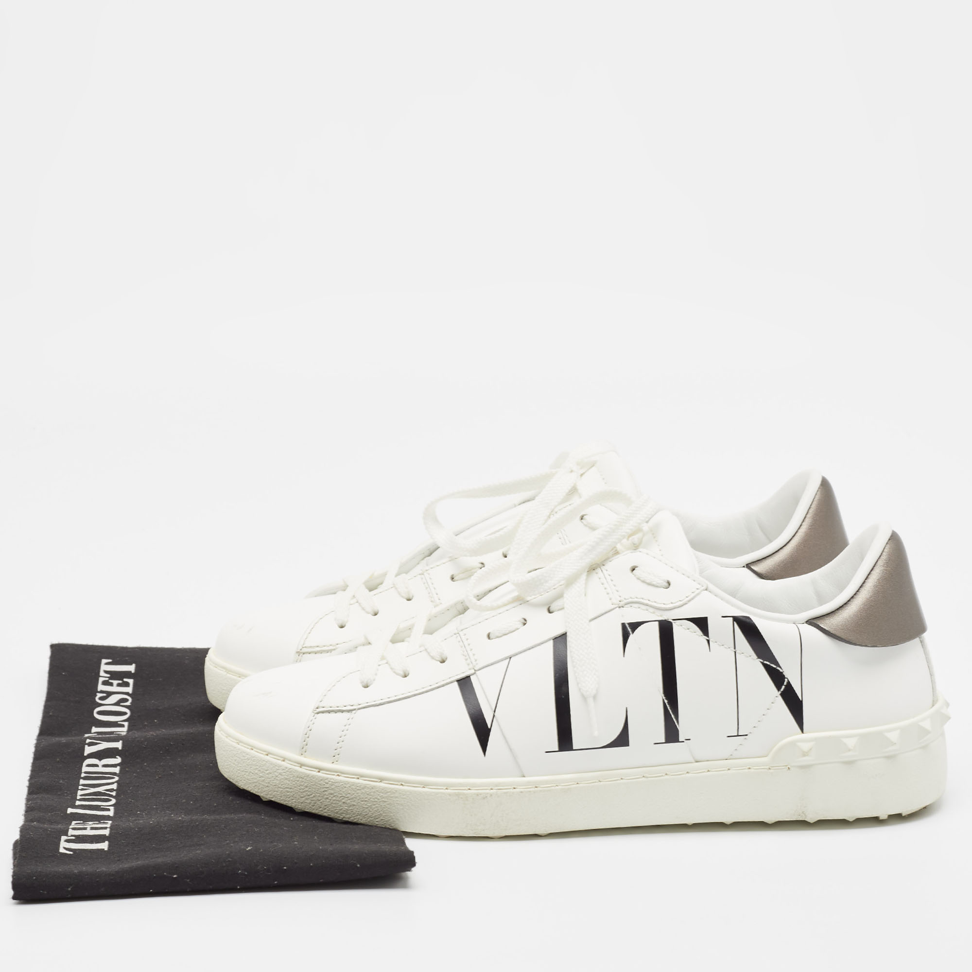 Valentino White Leather VLTN Lace Up Sneakers Size 42