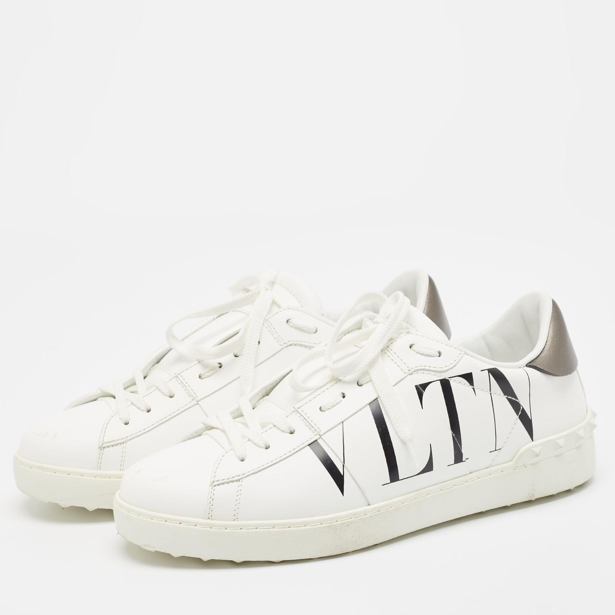 Valentino White Leather VLTN Lace Up Sneakers Size 42