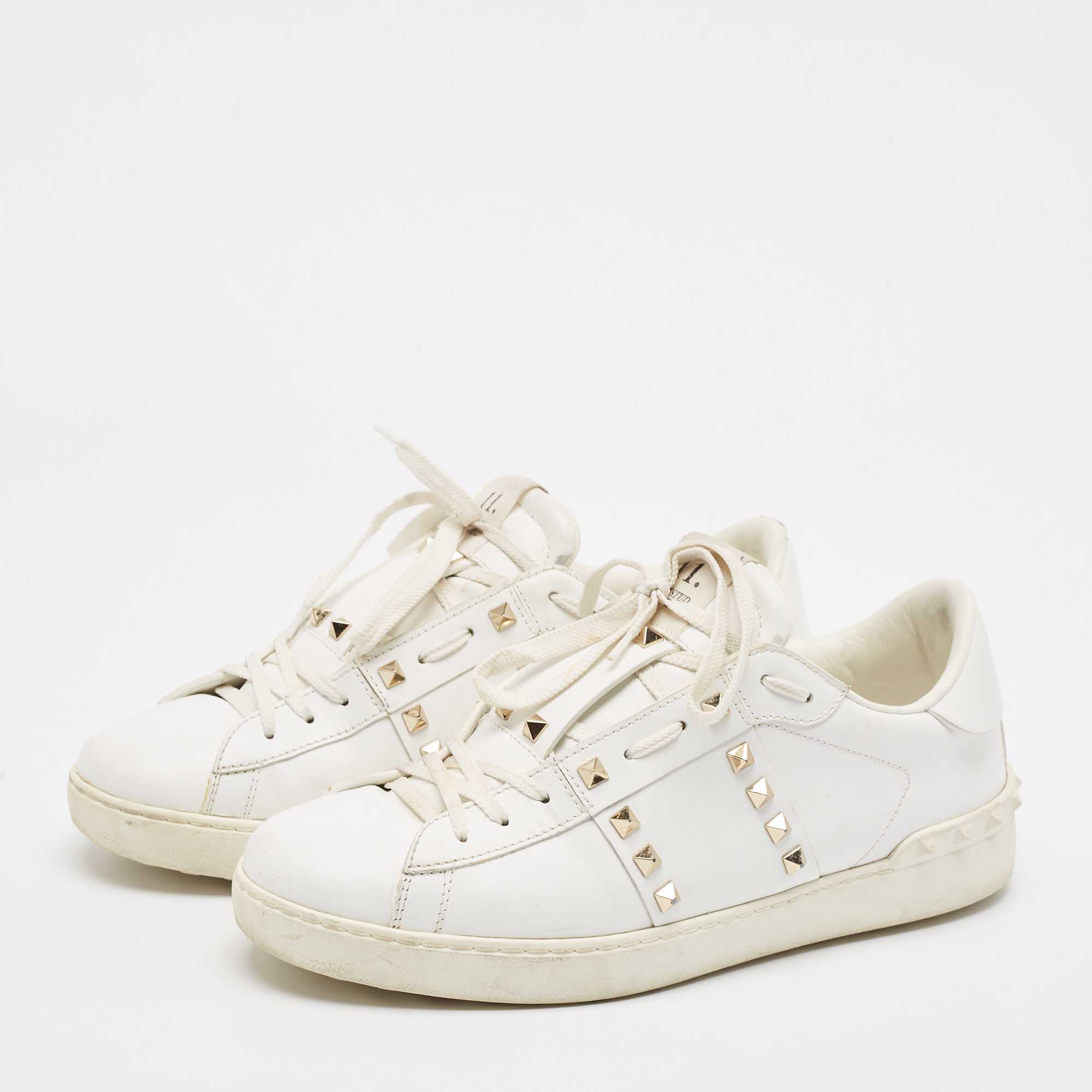 Valentino White Leather Rockstud Lace Up Sneakers Size 43