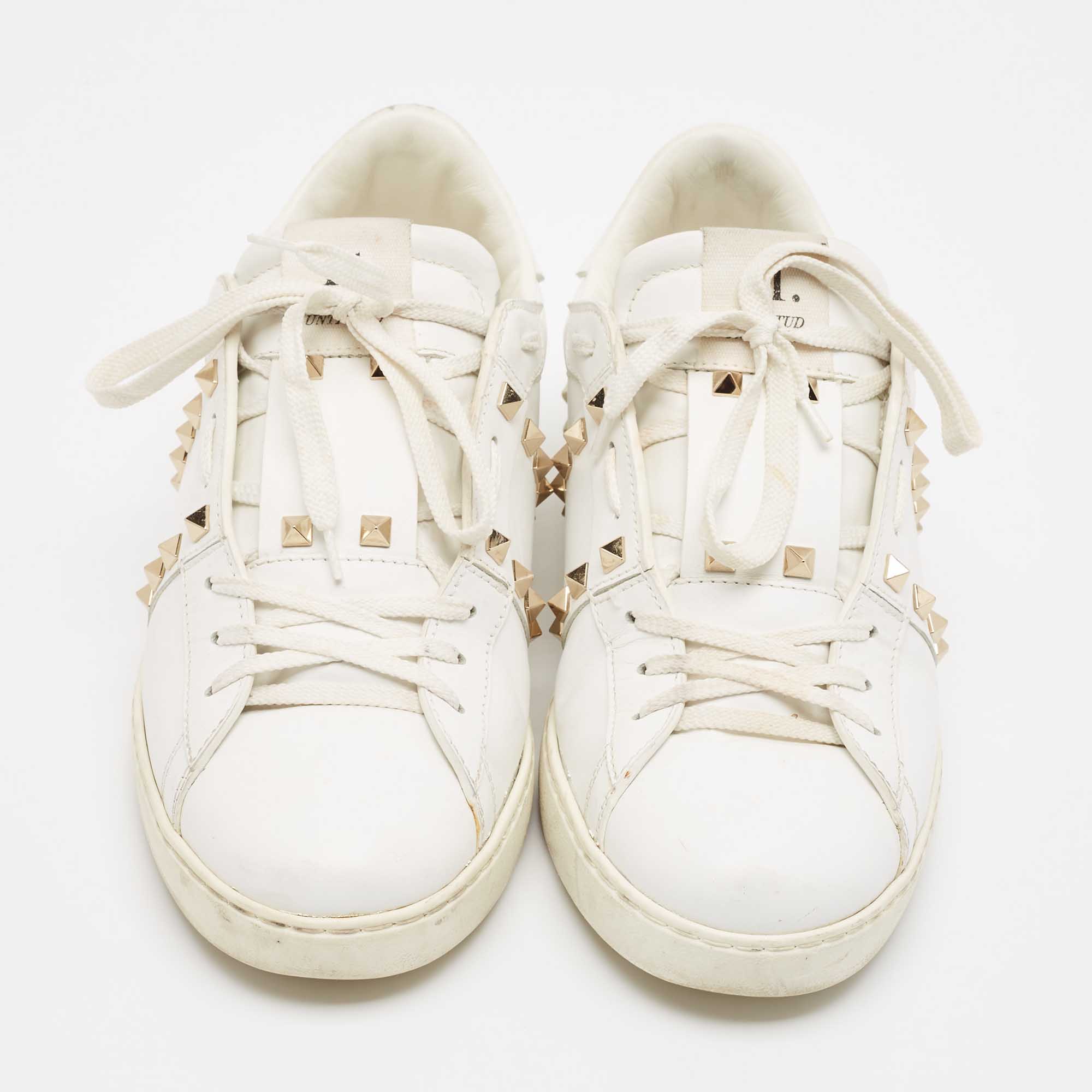 Valentino White Leather Rockstud Lace Up Sneakers Size 43