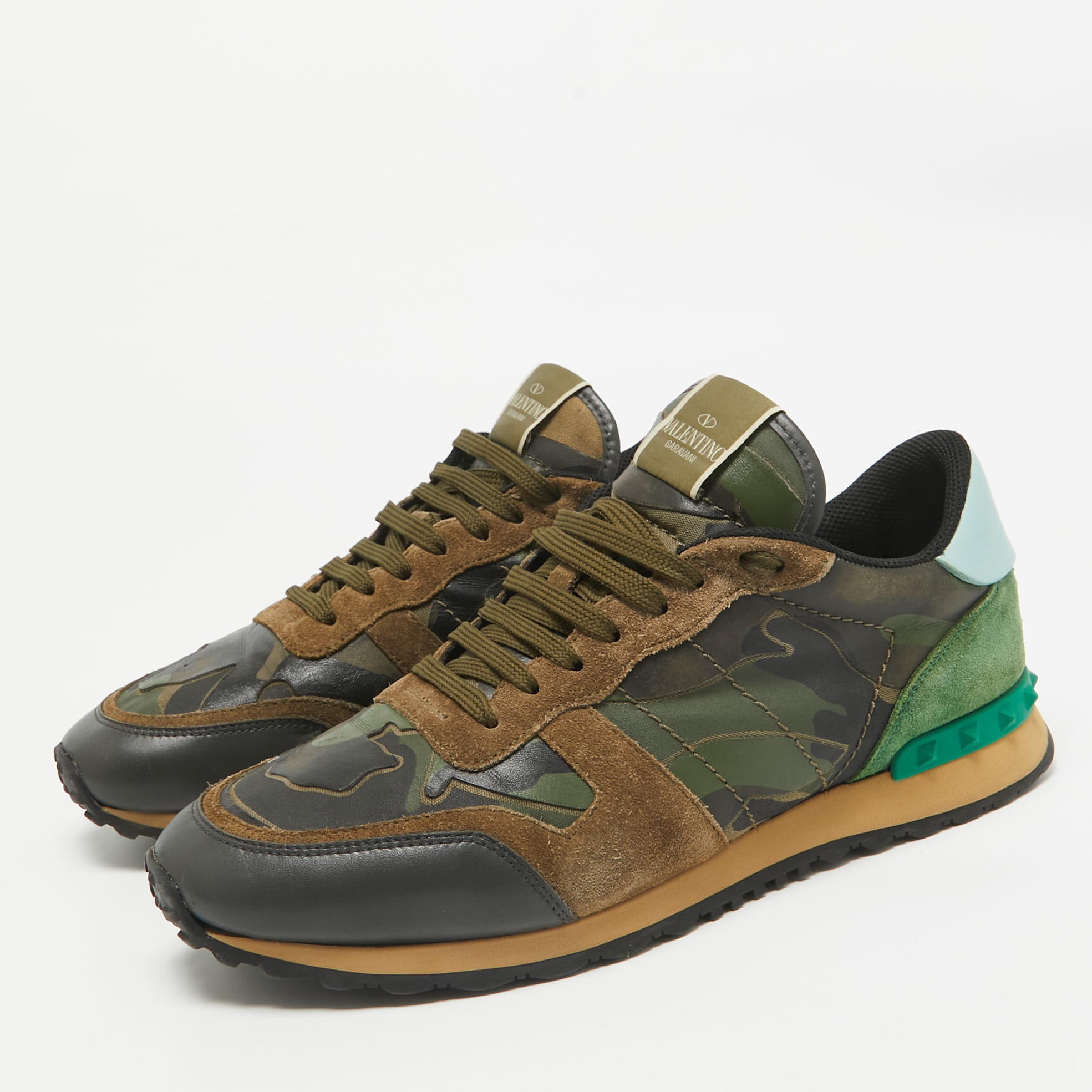 Valentino Multicolor Camouflage Leather And Canvas Rockrunner Sneakers Size 44