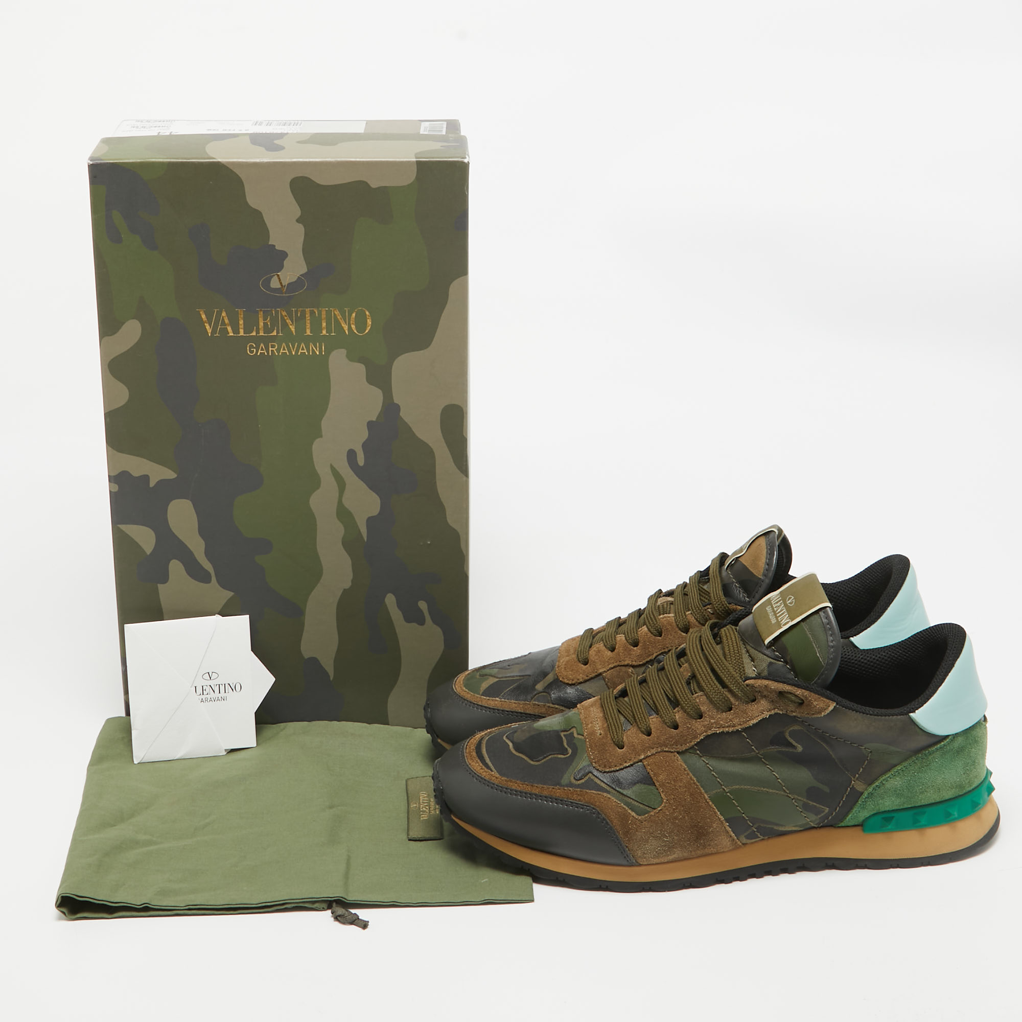 Valentino Multicolor Camouflage Leather And Canvas Rockrunner Sneakers Size 44