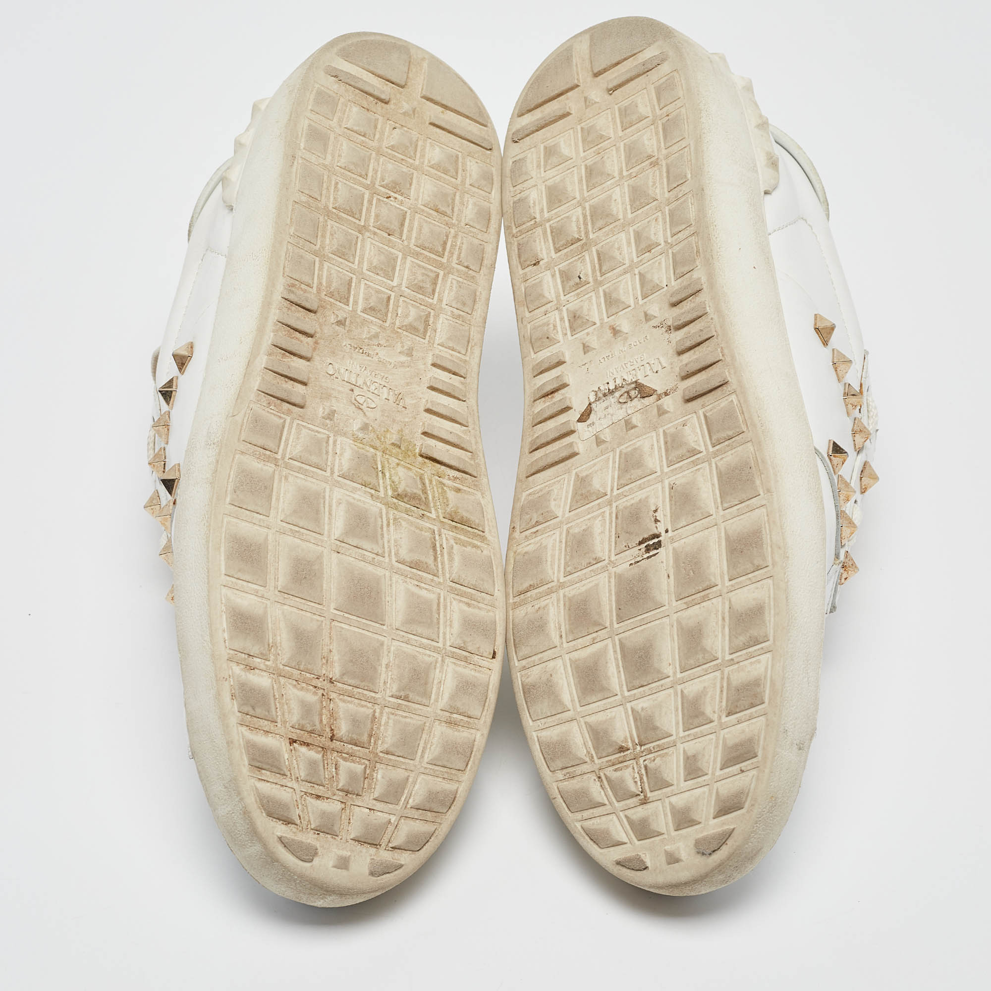 Valentino White Leather Rockstud Lace Up Sneakers Size 40.5