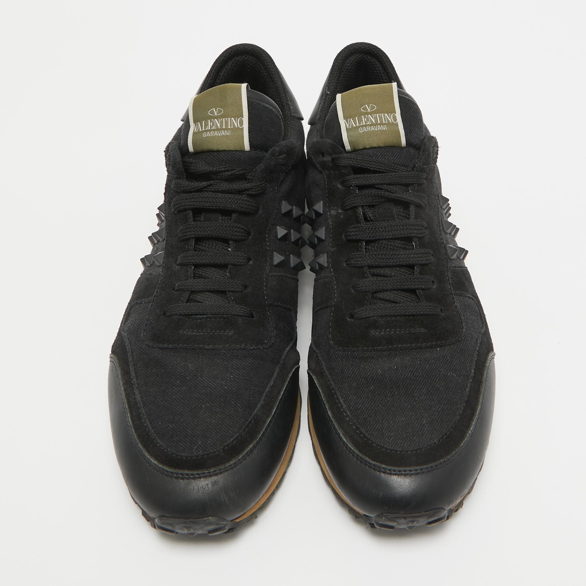 Valentino Black Canvas And Suede Rockstud Low Top Sneakers Size 42