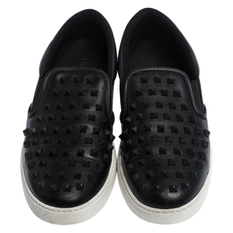 Valentino Black Studded Leather Slip On Sneakers Size 45