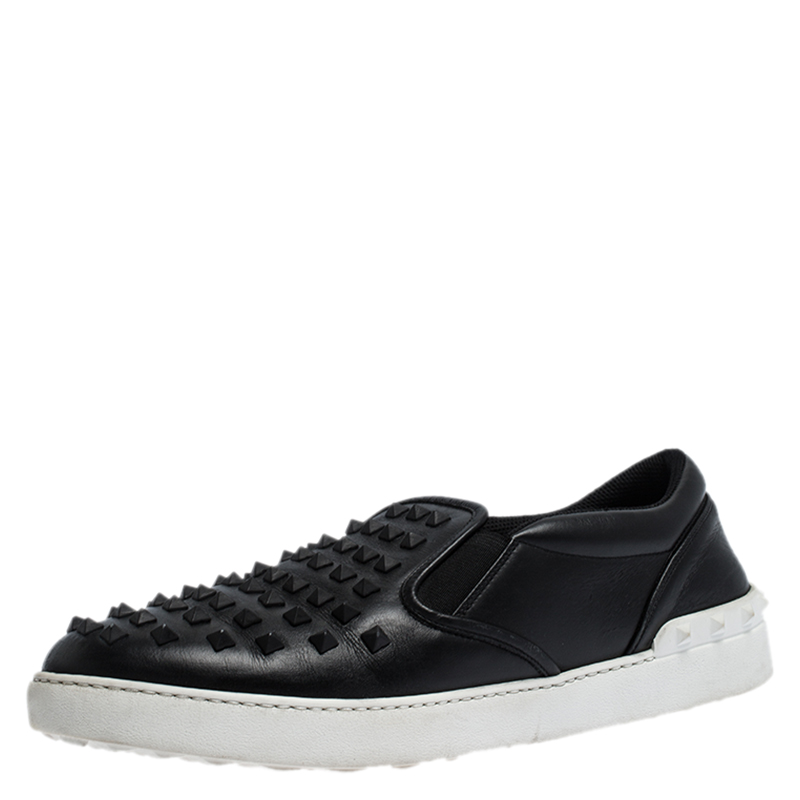 Valentino Black Studded Leather Slip On Sneakers Size 45