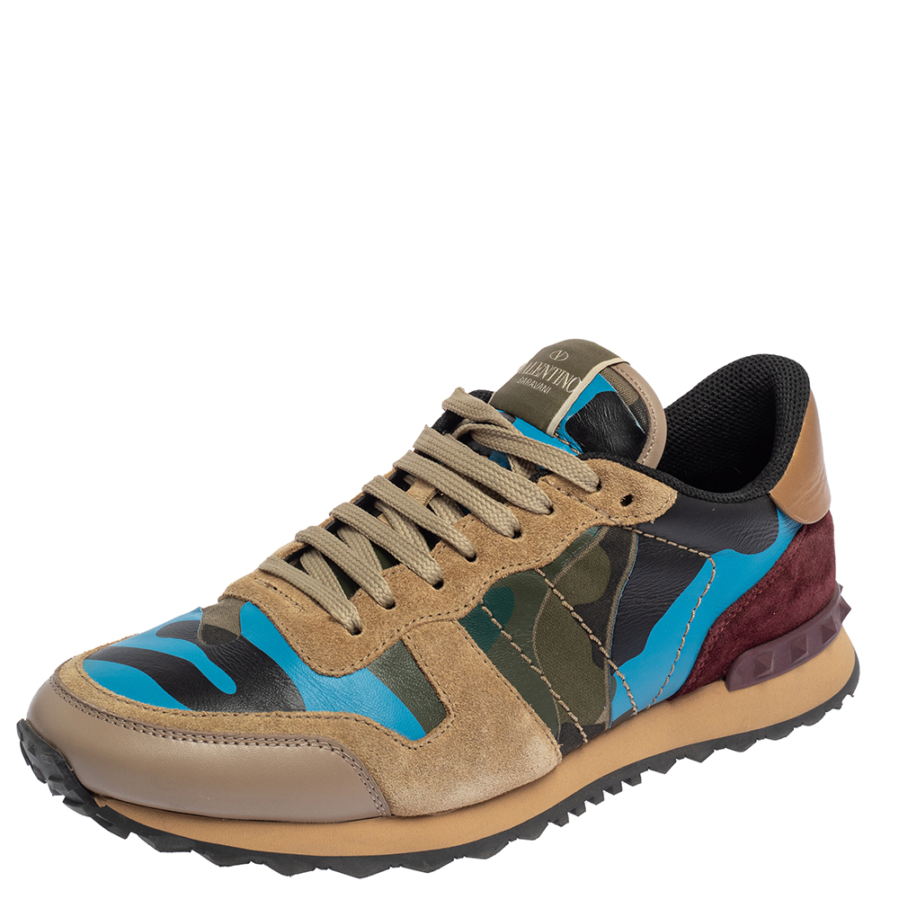 Valentino Multicolor Suede And Leather Camouflage Rockrunner Sneakers Size 40