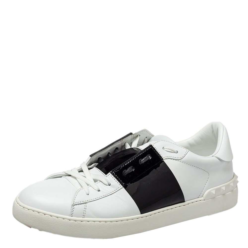 Valentino White/Black Leather Rockstud Low Top Sneakers Size 45