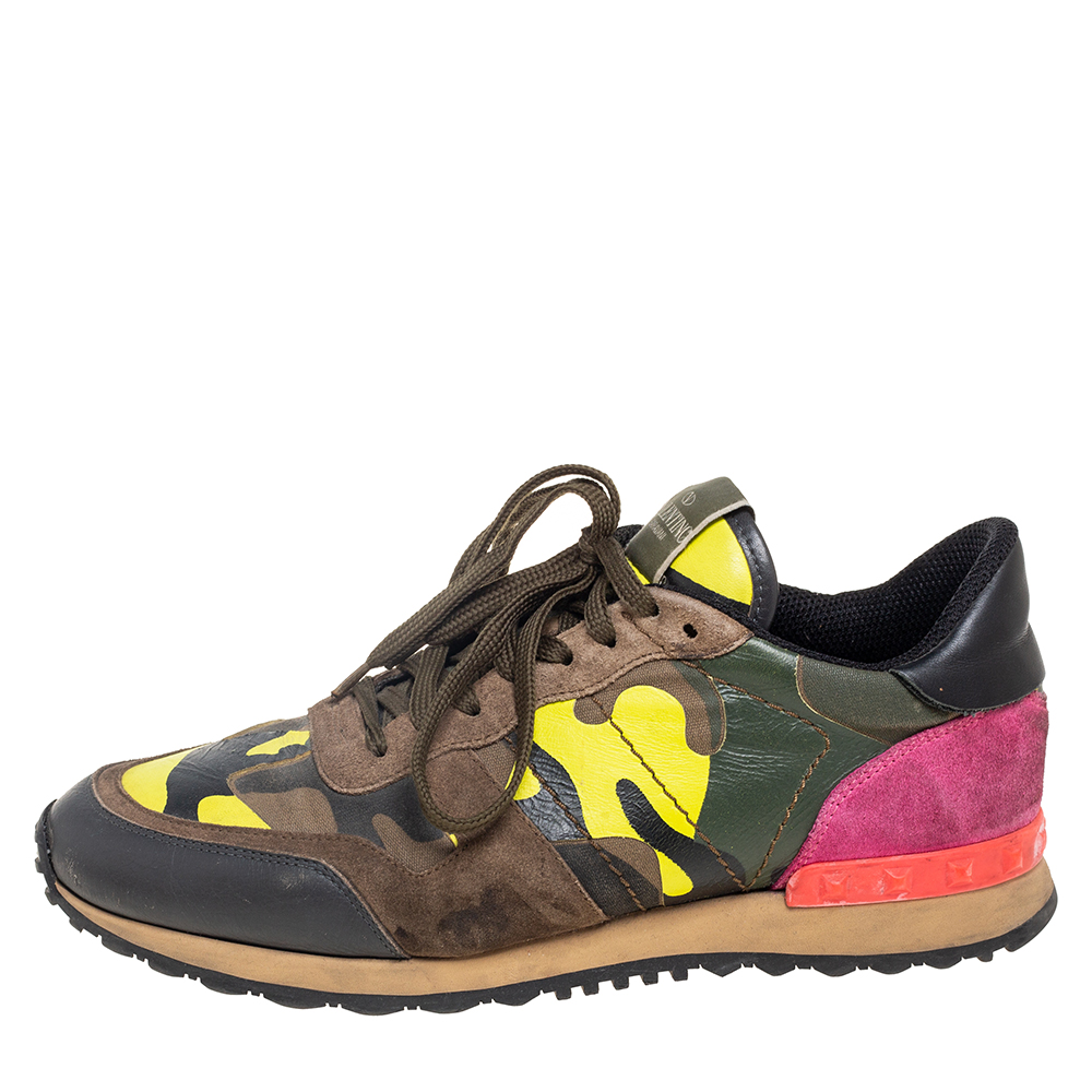 

Valentino Multicolor Suede, Canvas and Camo Printed Leather Rockrunner Sneakers Size