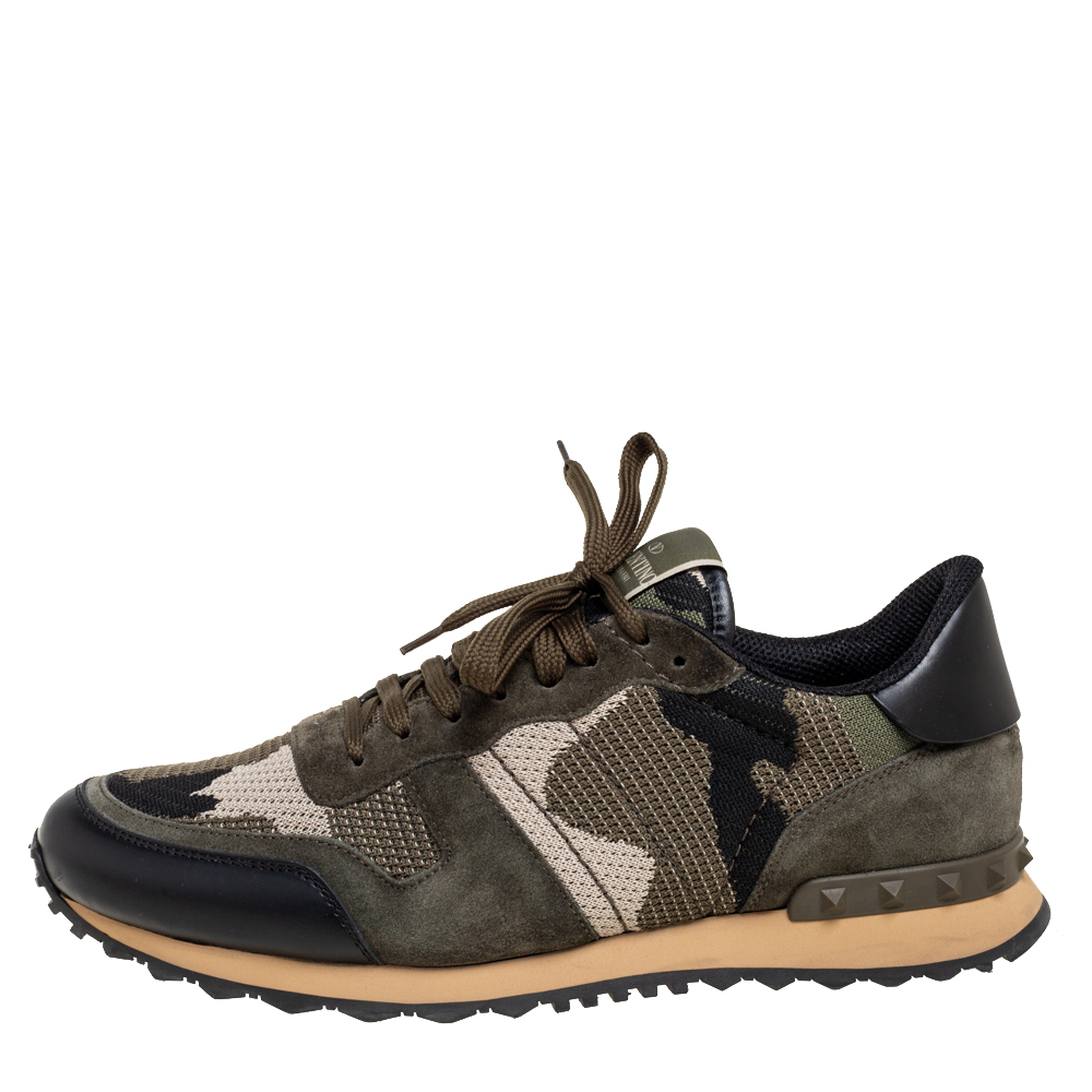 

Valentino Army Green Camo Fabric, Suede and Leather Rockrunner Sneakers Size