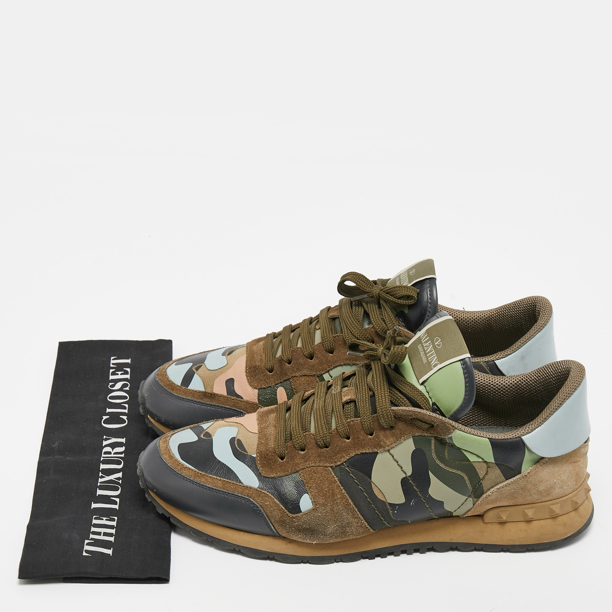 Valentino Multicolor Camouflage Suede And Leather Rockrunner Sneakers Size 43