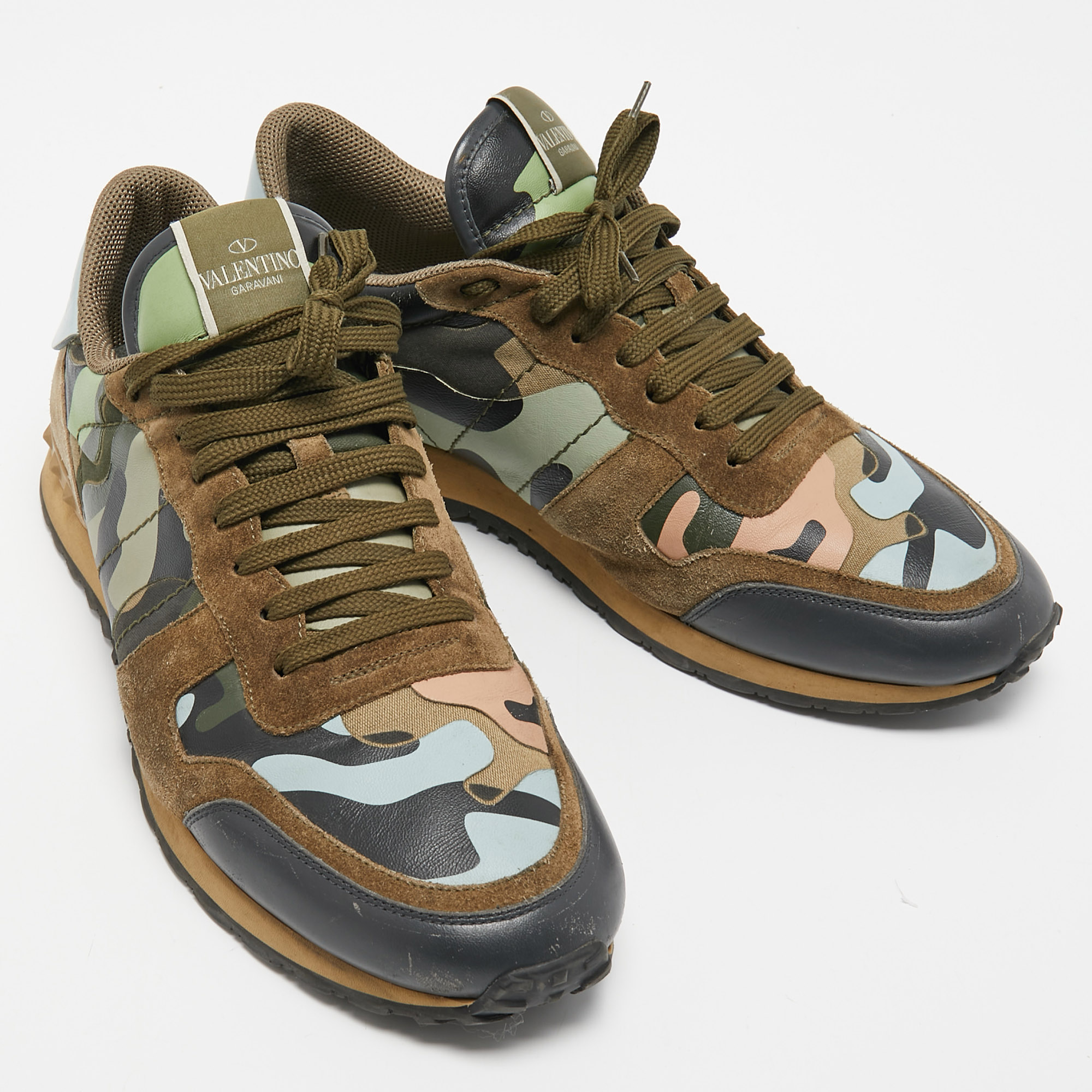 Valentino Multicolor Camouflage Suede And Leather Rockrunner Sneakers Size 43