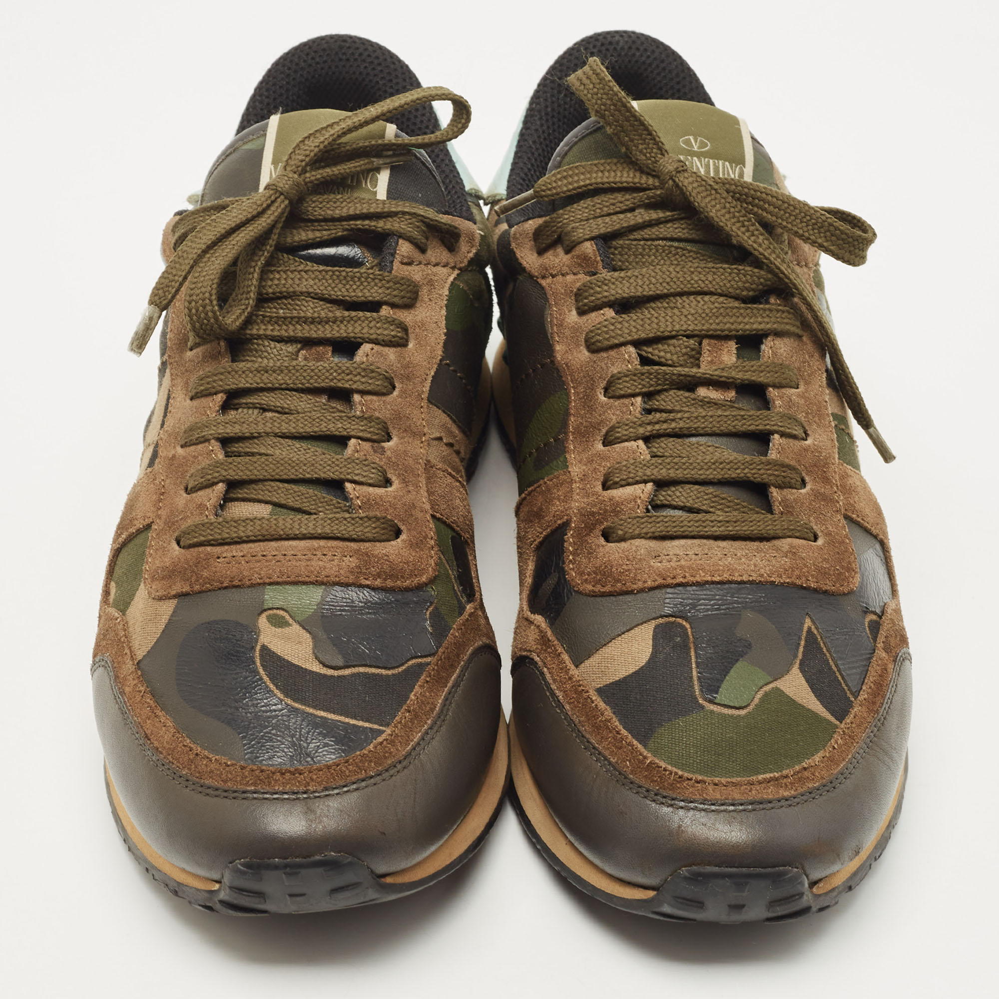 Valentino Tricolor Camo Print Canvas And Leather Rockrunner Sneakers Size 43