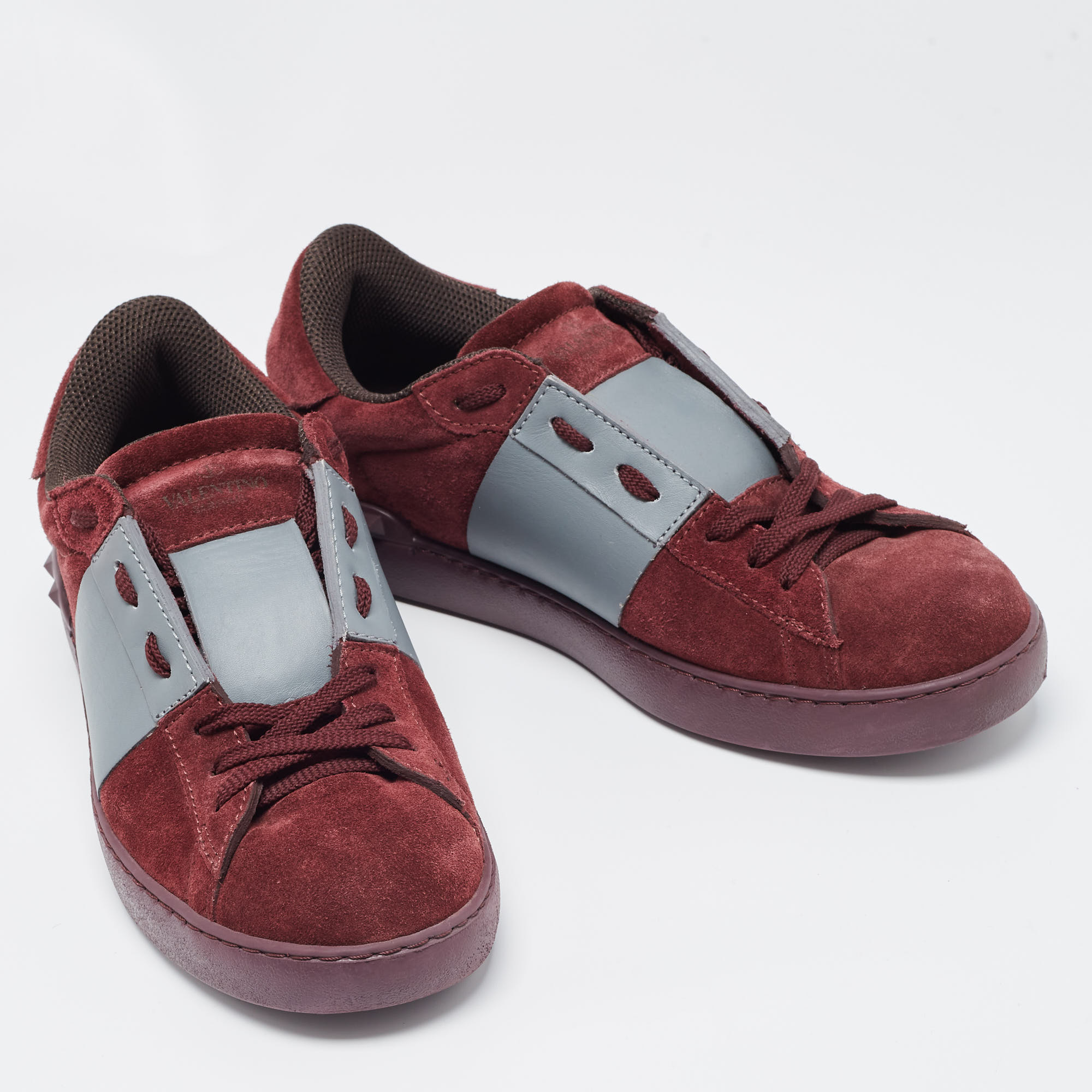 Valentino Burgundy Suede And Leather Low Top Sneakers Size 42