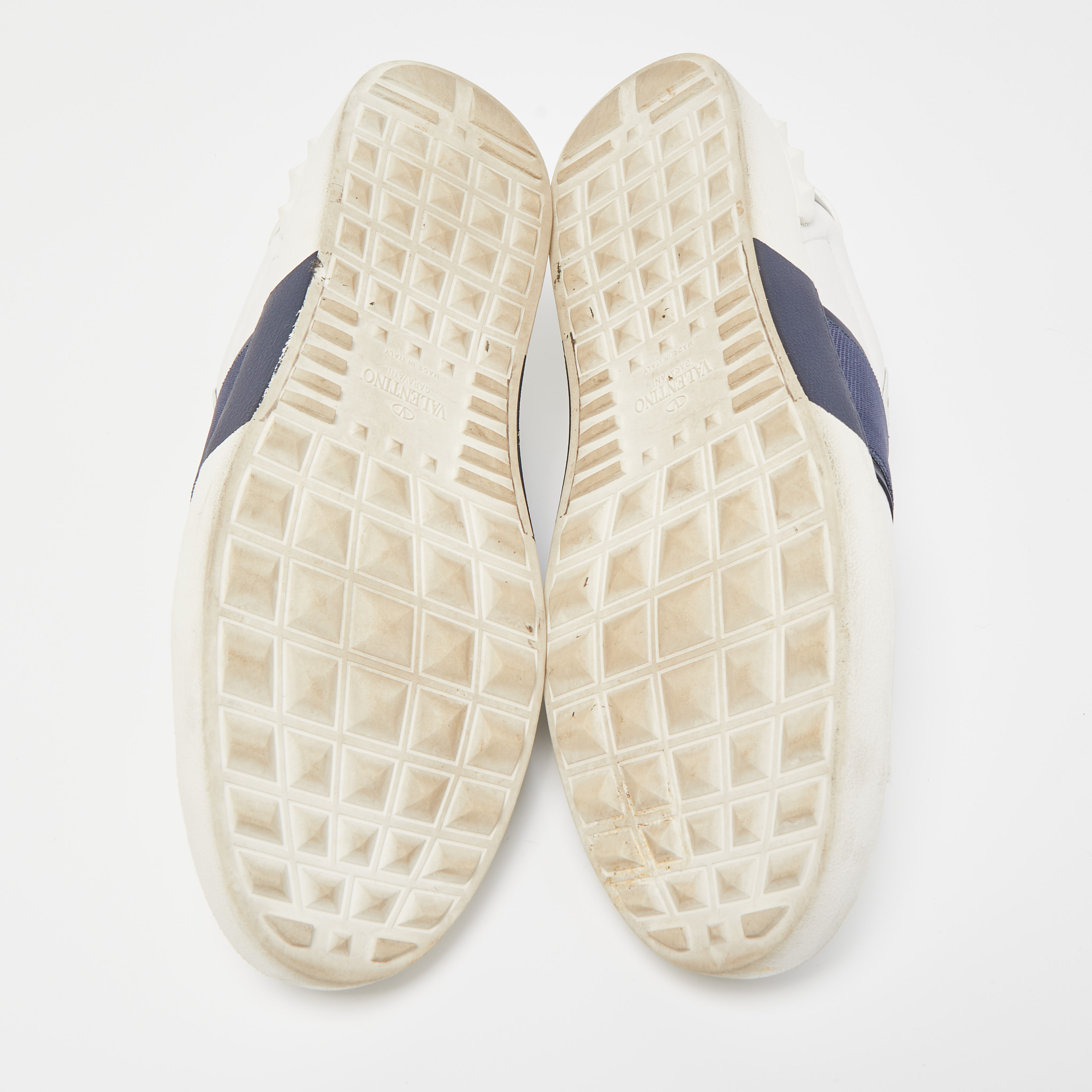 Valentino White/Navy Blue Leather Slip On Sneakers Size 45