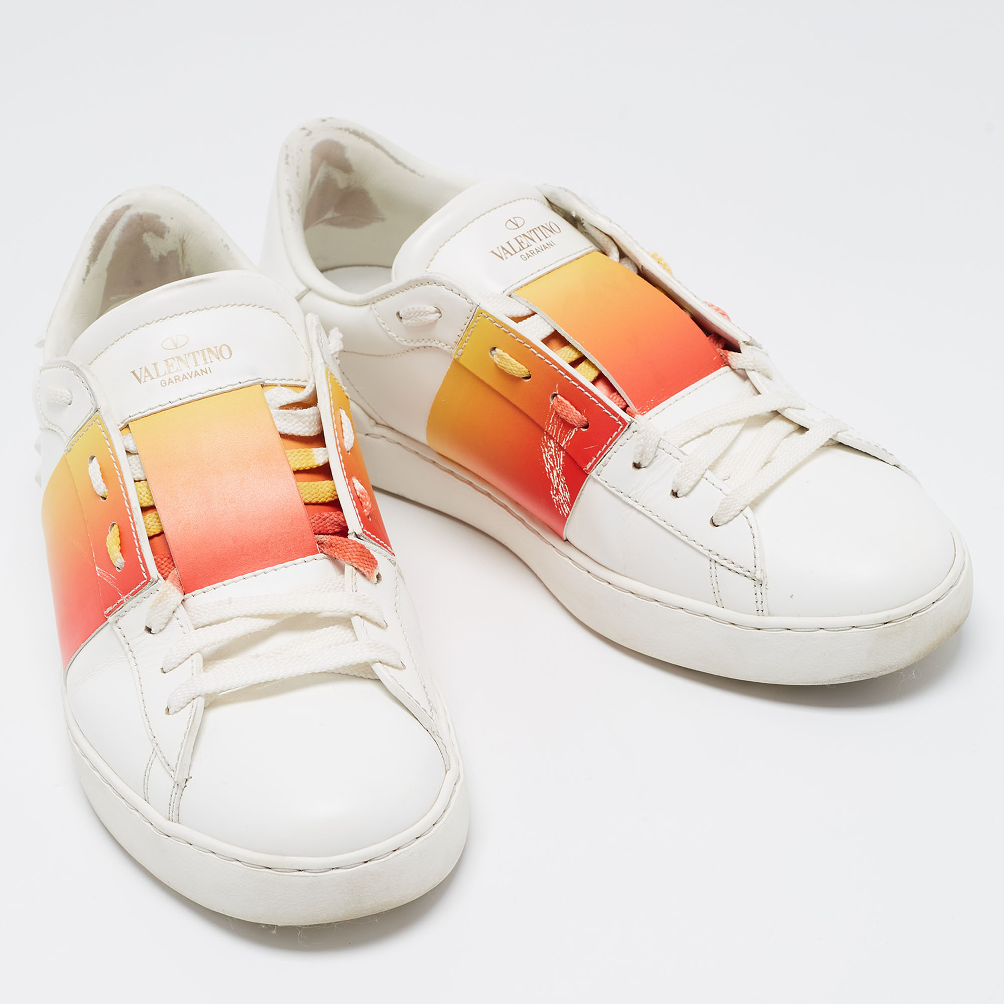 Valentino White Leather Open Low Top Sneakers Size 42.5