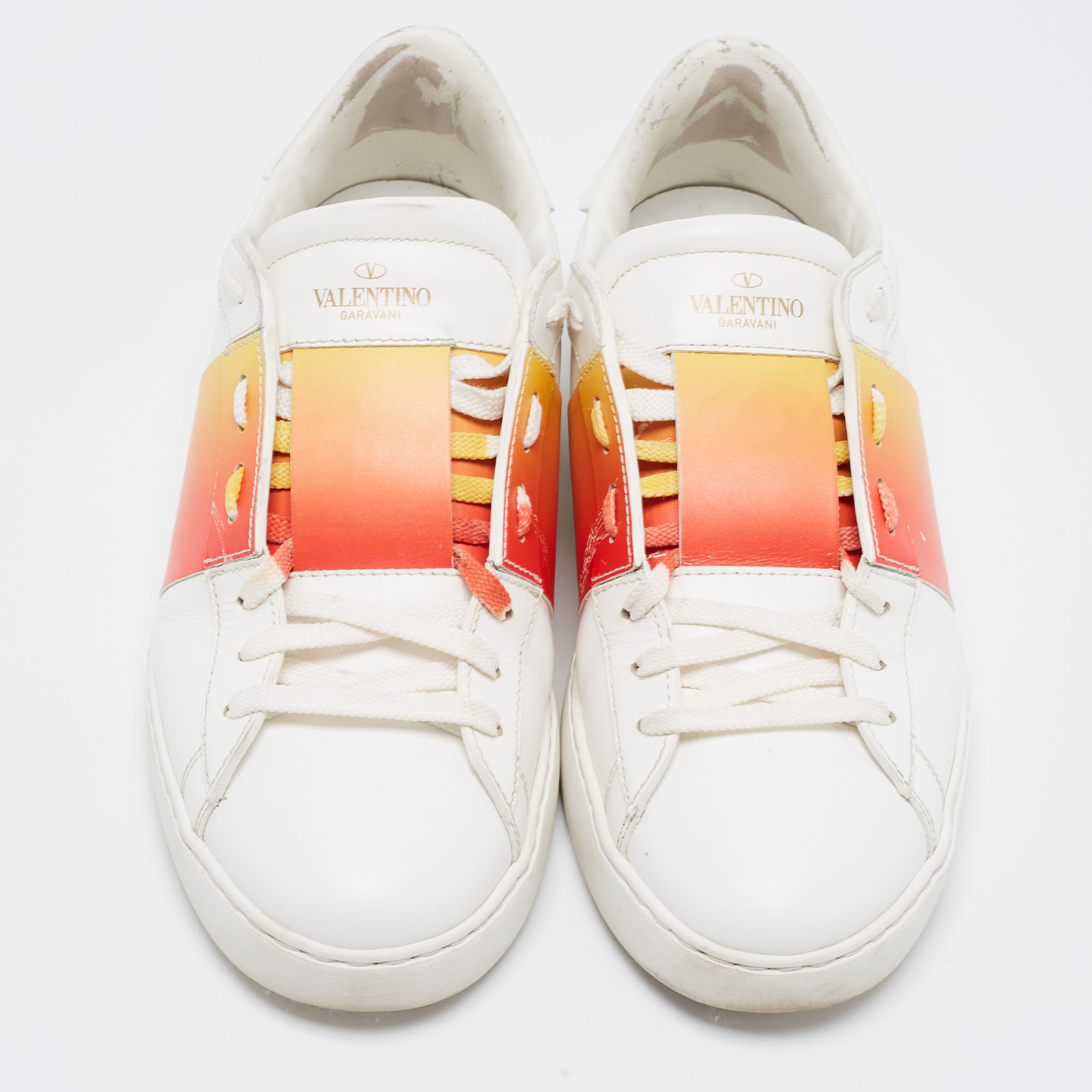 Valentino White Leather Open Low Top Sneakers Size 42.5