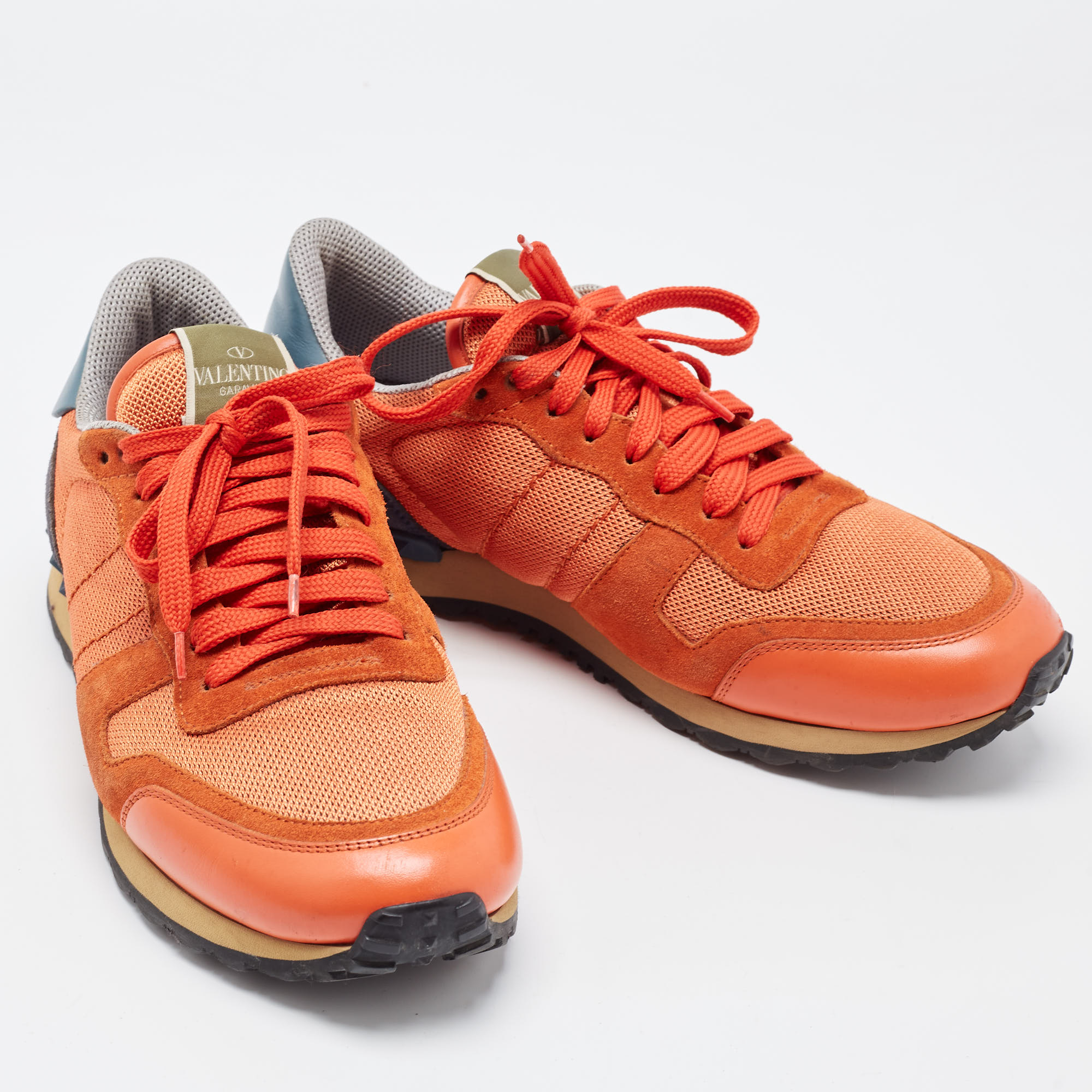 Valentino Orange Leather And Mesh Rockrunner Sneakers Size 41